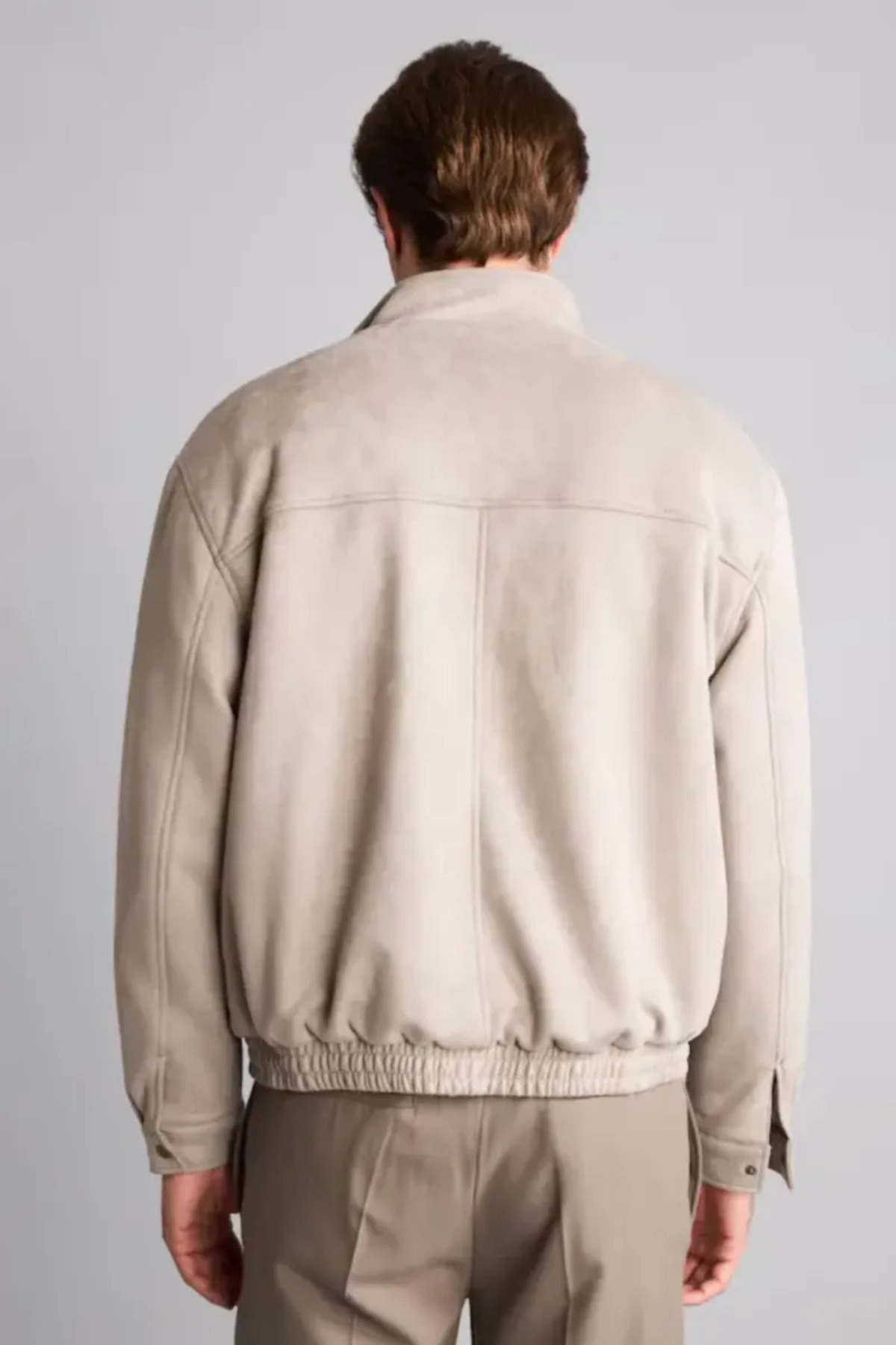 Dik Yaka Süet Görünümlü Oversize Pelüş Astar Mont H2158AX26WN — خاکستری — تصویر 6 از 6