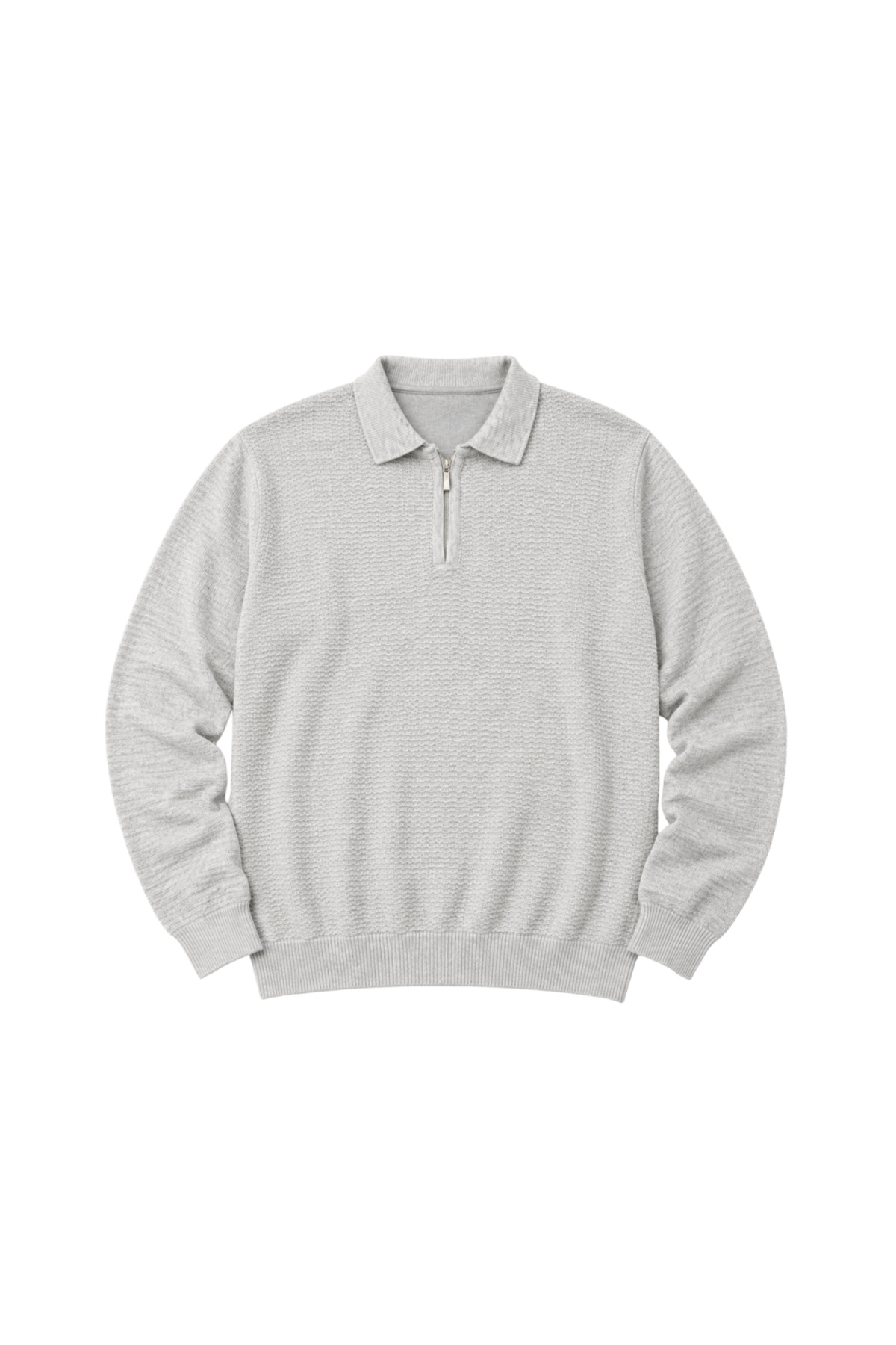 Erkek Büyük Beden Bej Polo Yaka Fermuarlı Dokulu Triko Kazak 3XL-4XL-5XL-6XL — بژ BM-471 — تصویر 4 از 6