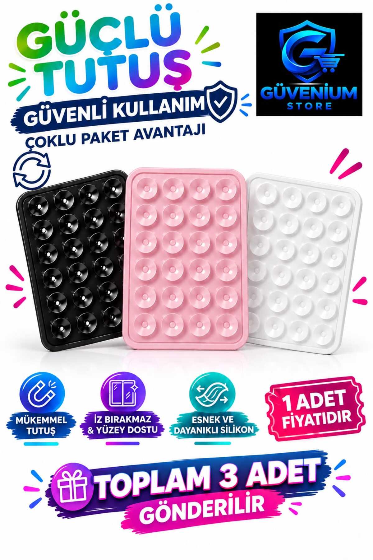 güvenium store Silikon Vakumlu Yapışkanlı Kaymaz Telefon Tutucu Vantuz