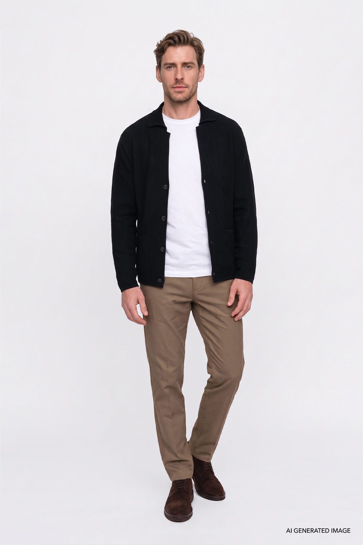 Erkek Bej Pamuklu Slim Fit Armürlü Yan Cepli Esnek Casual Pantolon — بژ YDE001252192 — تصویر 2 از 4