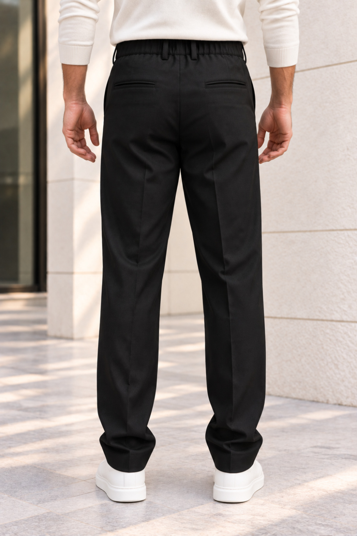 Erkek Pamuklu Likralı Regular Fit Kumaş Pantolon - Siyah — مشکی 1532PLST — تصویر 4 از 4