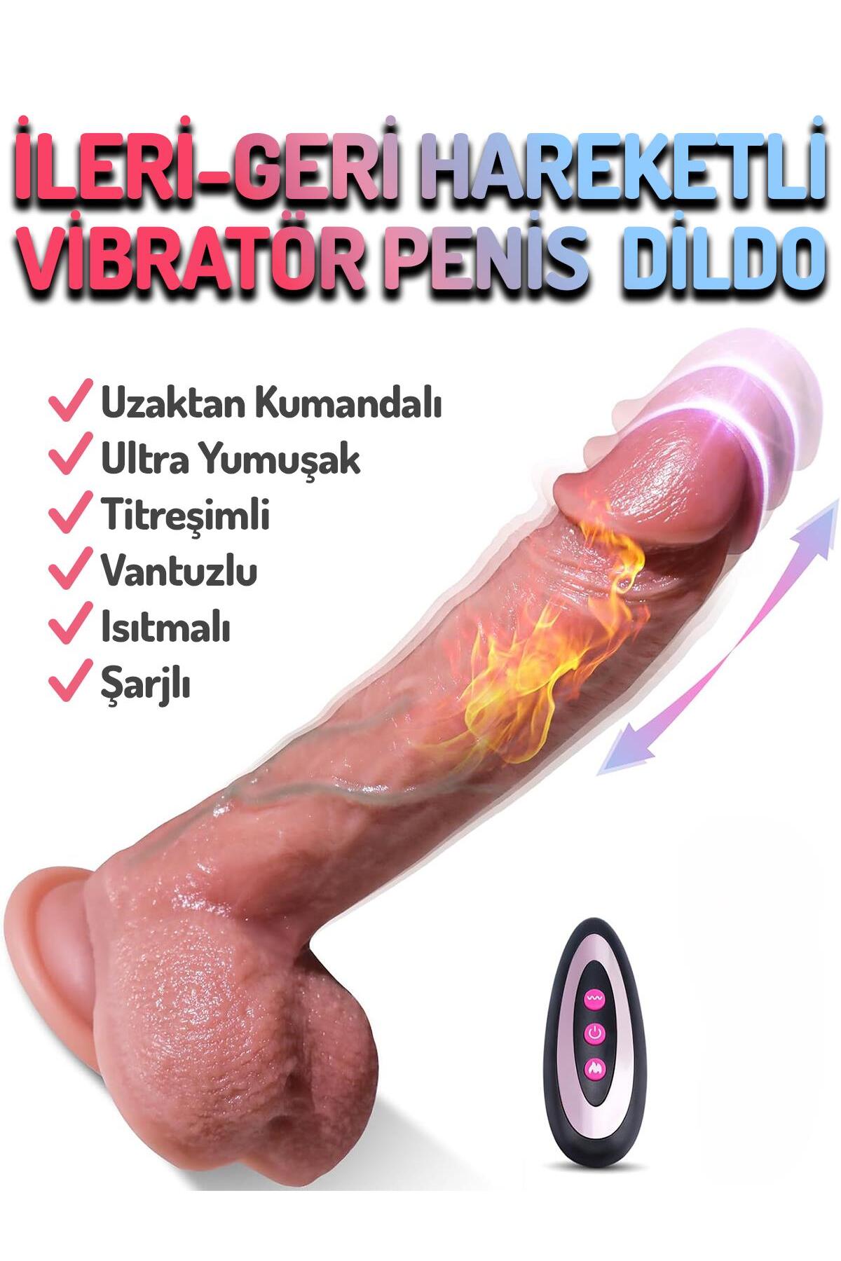 Uzaktan Kumandalı İleri Geri Hareket Titreşim Isıtmalı 22.5 Cm Şarjlı Vibratör Realistik Dildo Penis