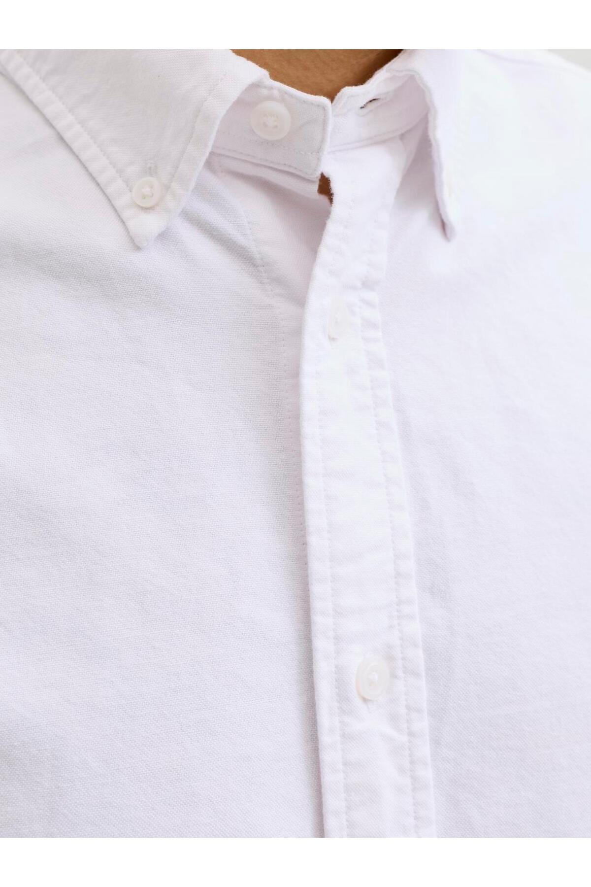 Jack Jones Jjeharvey Oxford L/s Shırt Noos Erkek Beyaz Gömlek 12293325-01 — سفید — تصویر 6 از 7