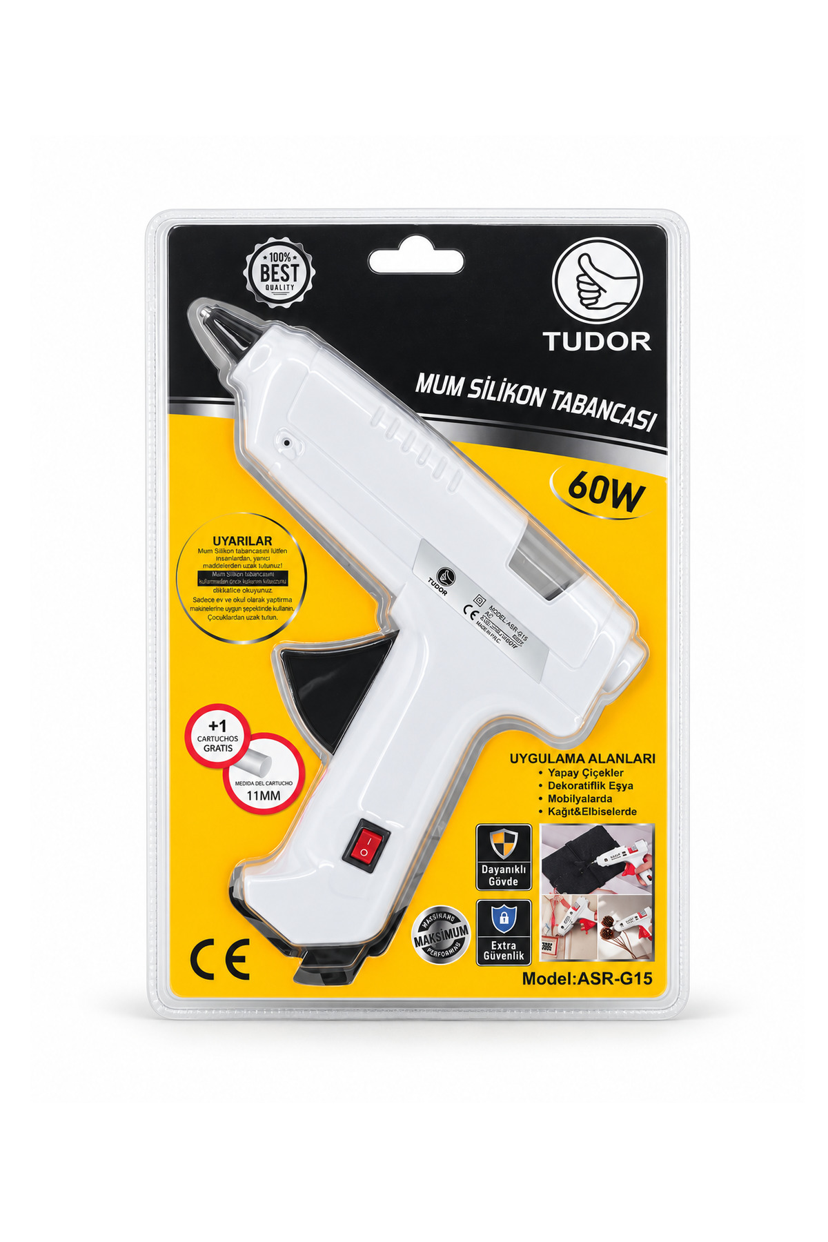 Başol Tudor Mum Silikon Tabancası 60W ASR-G15 11 mm Silikon Çubuk Uyumlu 1 Adet Silikon Çubuk Hediyeli