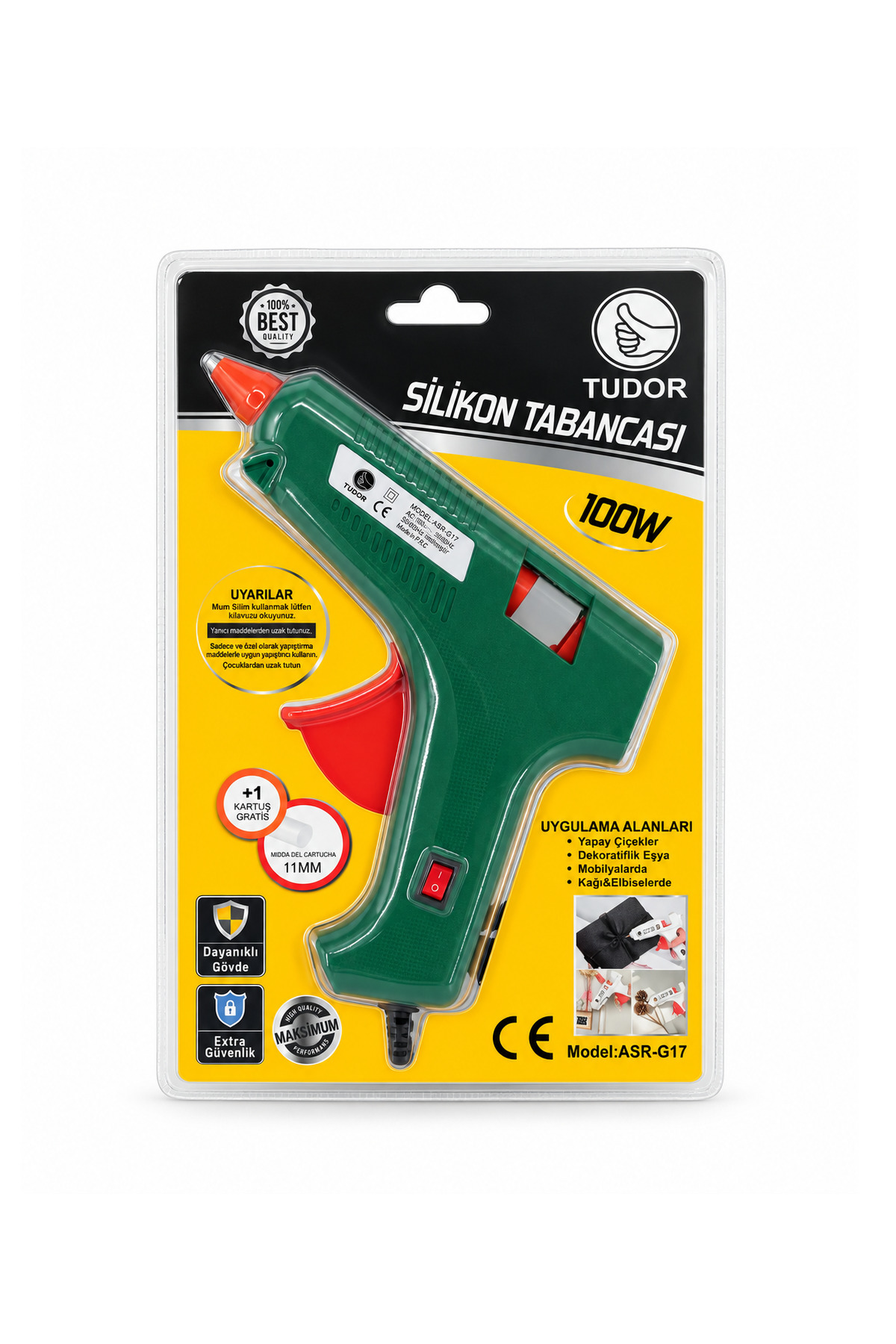 Başol Tudor Silikon Tabancası 100W ASR-G17 11 mm Silikon Çubuk Uyumlu 1 Adet Silikon Çubuk Hediyeli