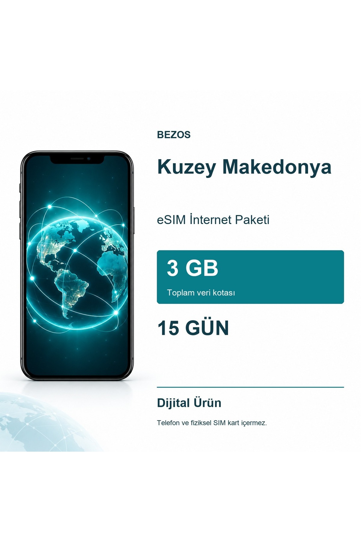 Bezos Kuzey Makedonya eSIM İnternet Paketi 3 GB 15 Gün