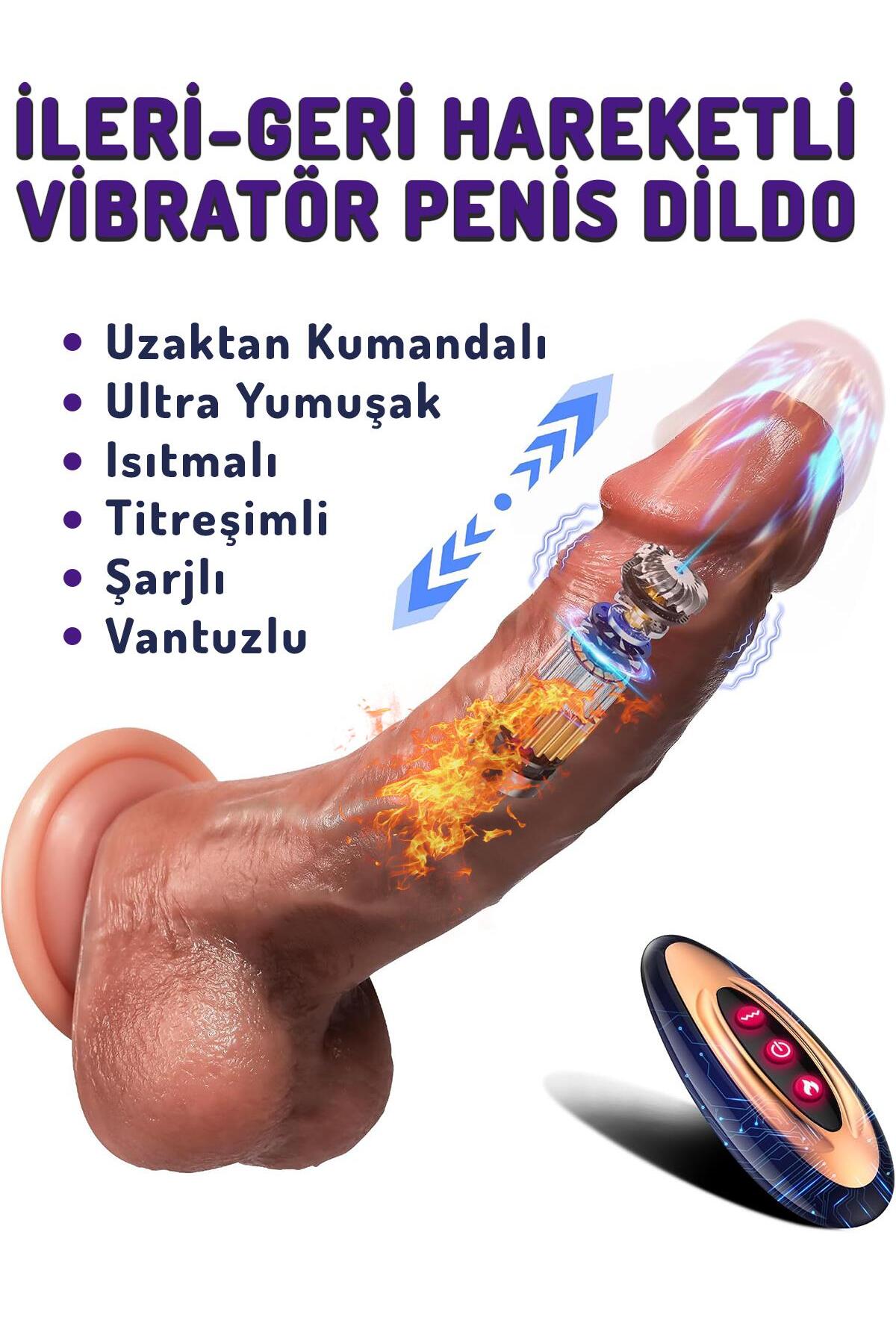 Titreşim İleri Geri Hareket Uzaktan Kumandalı Isıtmalı 20.5 Cm Şarjlı Vibratör Realistik Penis Dildo
