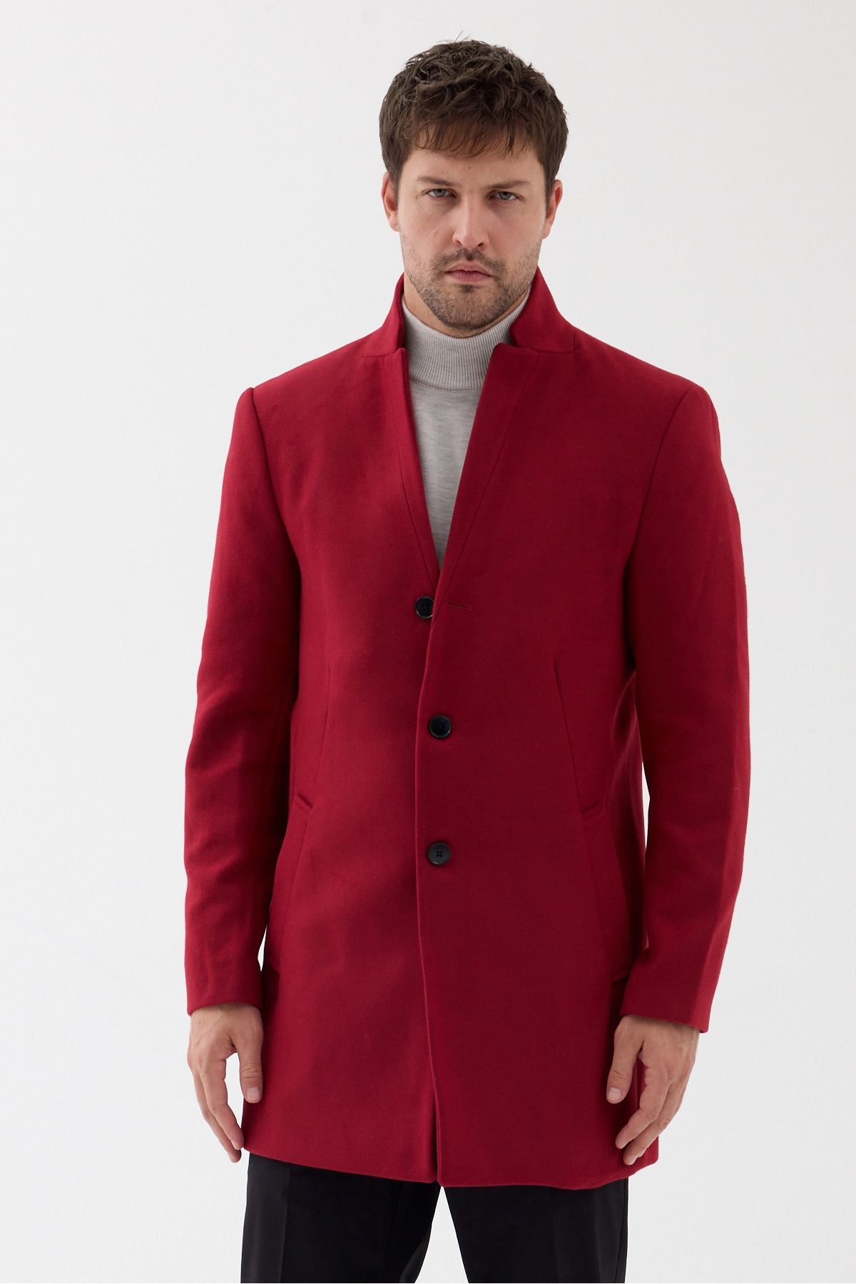 Pagano Erkek Kırmızı Slim Fit Dik Yaka Kaşe Kaban — قرمز 9300 PAGANO