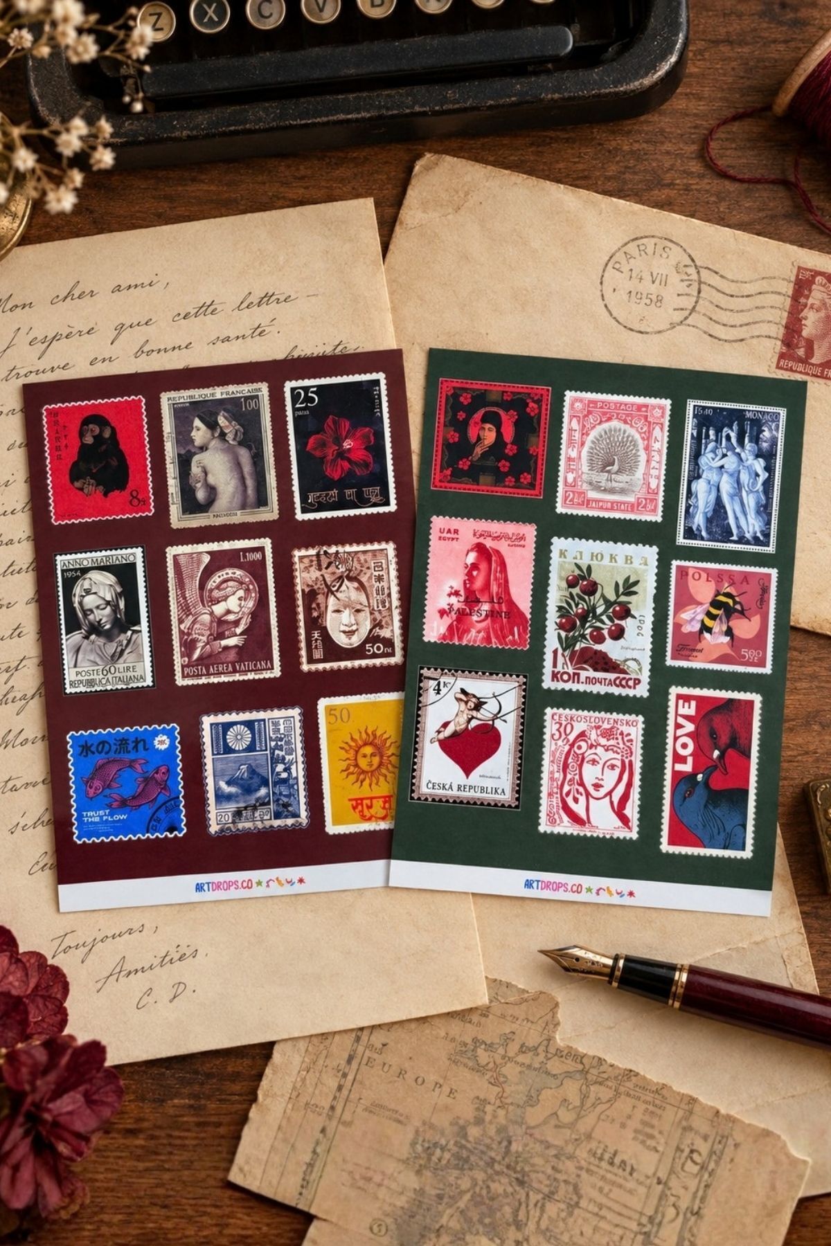 Journal 2’li Sticker Seti – Vintage Pul Temalı Dekoratif Etiketler