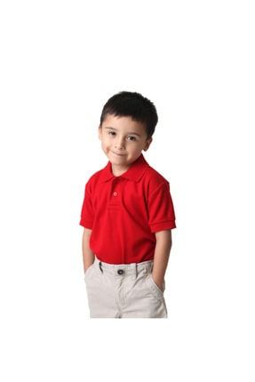 Çocuk Polo Yaka Kısa Kollu Kırmızı Tişört Pamuklu Polo Yakalı Çocuk Tshirt HMPLC1100129