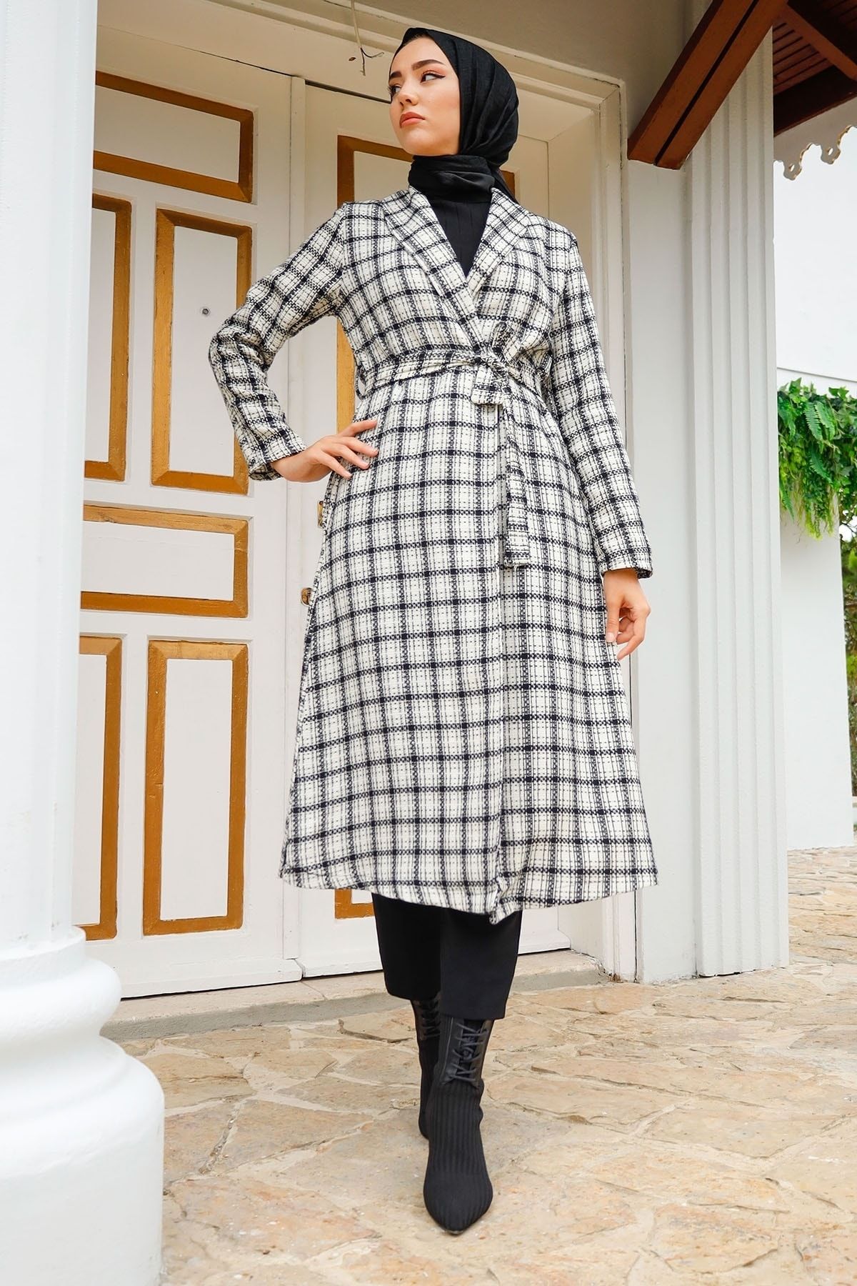 Belted plaid sales coat cape