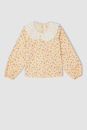 Kız Çocuk Regular Fit Çiçekli Geniş Yakalı Poplin Bluz W4925A621WN