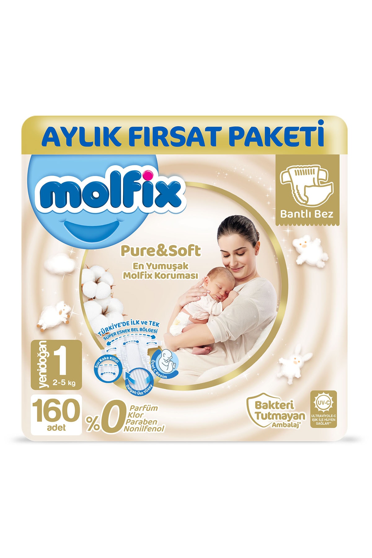 Molfix Pure And Soft Bebek Bezi 1 Beden Yenidoğan Aylık Fırsat Paketi 160 Adet