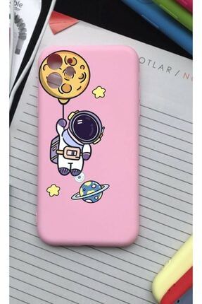 Iphone 11 Astronot Desenli Pembe Lansman Telefon Kılıfı EAASTRONOTTT