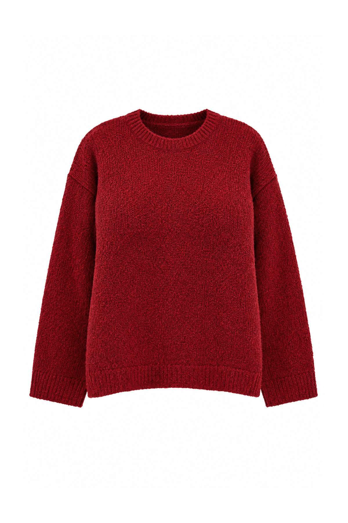 Trendyolmilla Curve Wardrobe Essentials Bordo Yumuşak Dokulu Moher Görünümlü Basic Triko Büyük Beden Triko TBBAW27AN00072