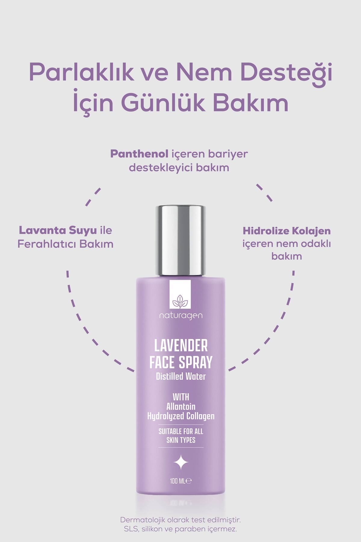 Nemlendirici ve Yatıştırıcı Yüz Spreyi 100 ml | Lavanta, Allantoin, Hidrolize Kolajen, Panthenol — KZMNTG0060 — تصویر 4 از 7