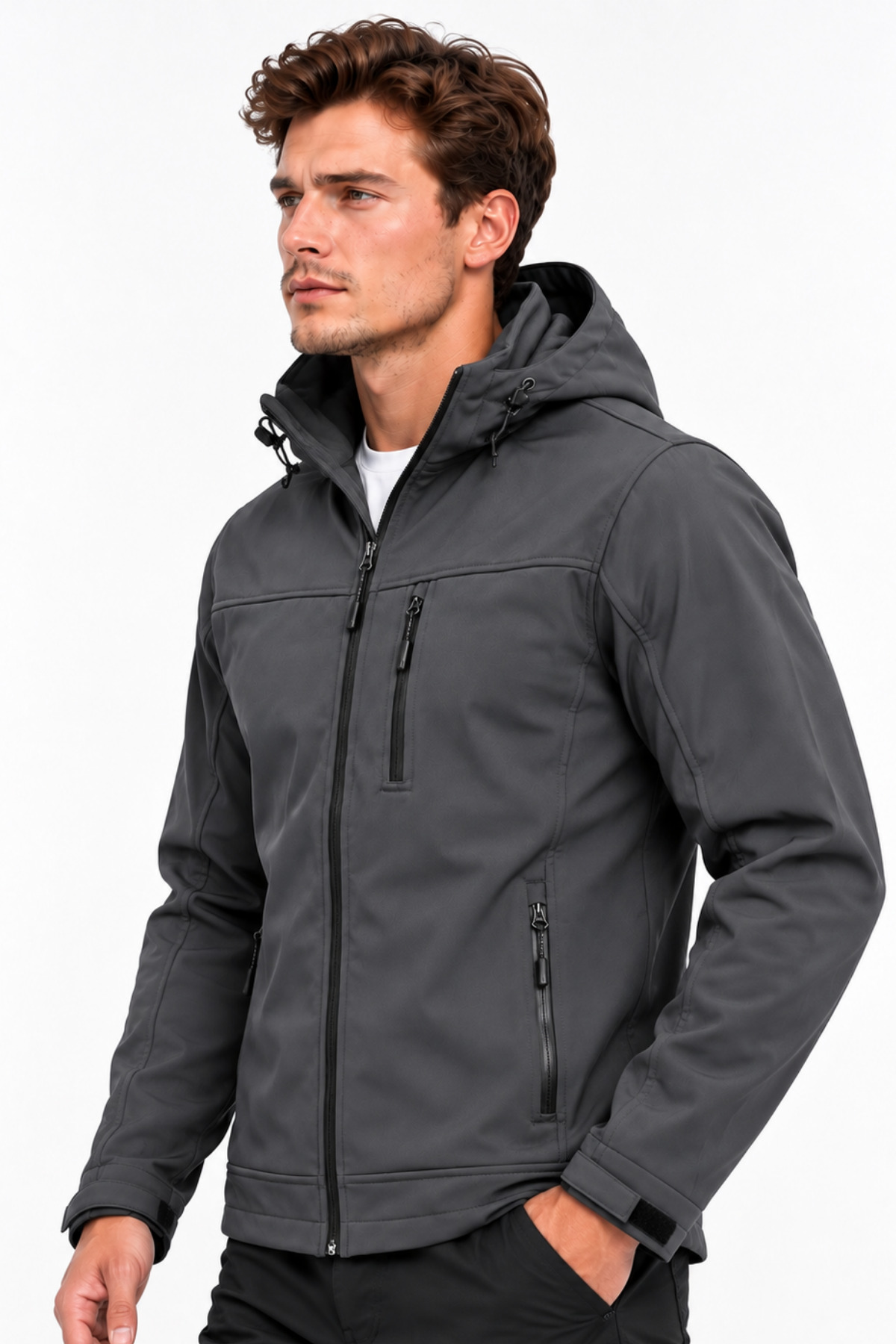 Erkek Mont İçi Polarlı Softshell Mont Su ve Rüzğar Geçirmez Kapüşonlu Spor Mont — رنگارنگ MONT-SOFT01 — تصویر 2 از 7