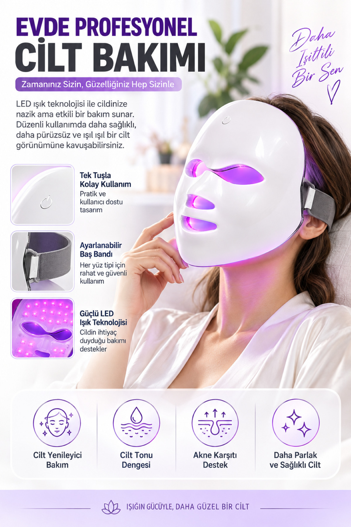 ماسک مراقبت از پوست با نور LED، ماسک صورت 7 رنگ LED تراپی، ضد چروک، آکنه و جوان کننده پوست، قابل شارژ 400 میلی آمپر ساعت — سفید SRTDYFUGIHOJPKK — تصویر 6 از 8