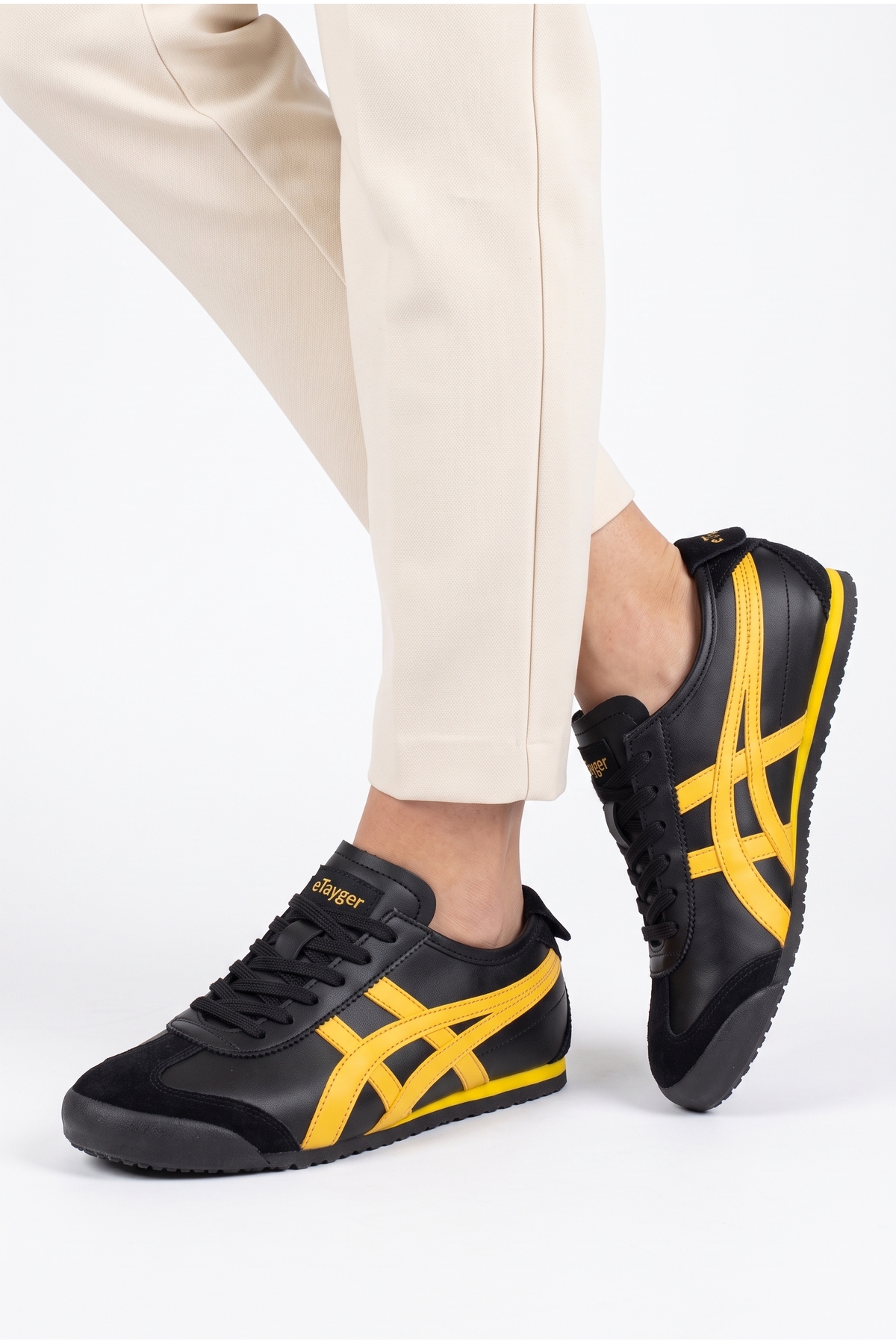 Bağcıklı Kadın Unisex Günlük Spor Ayakkabı Siyah/Sarı Sneaker