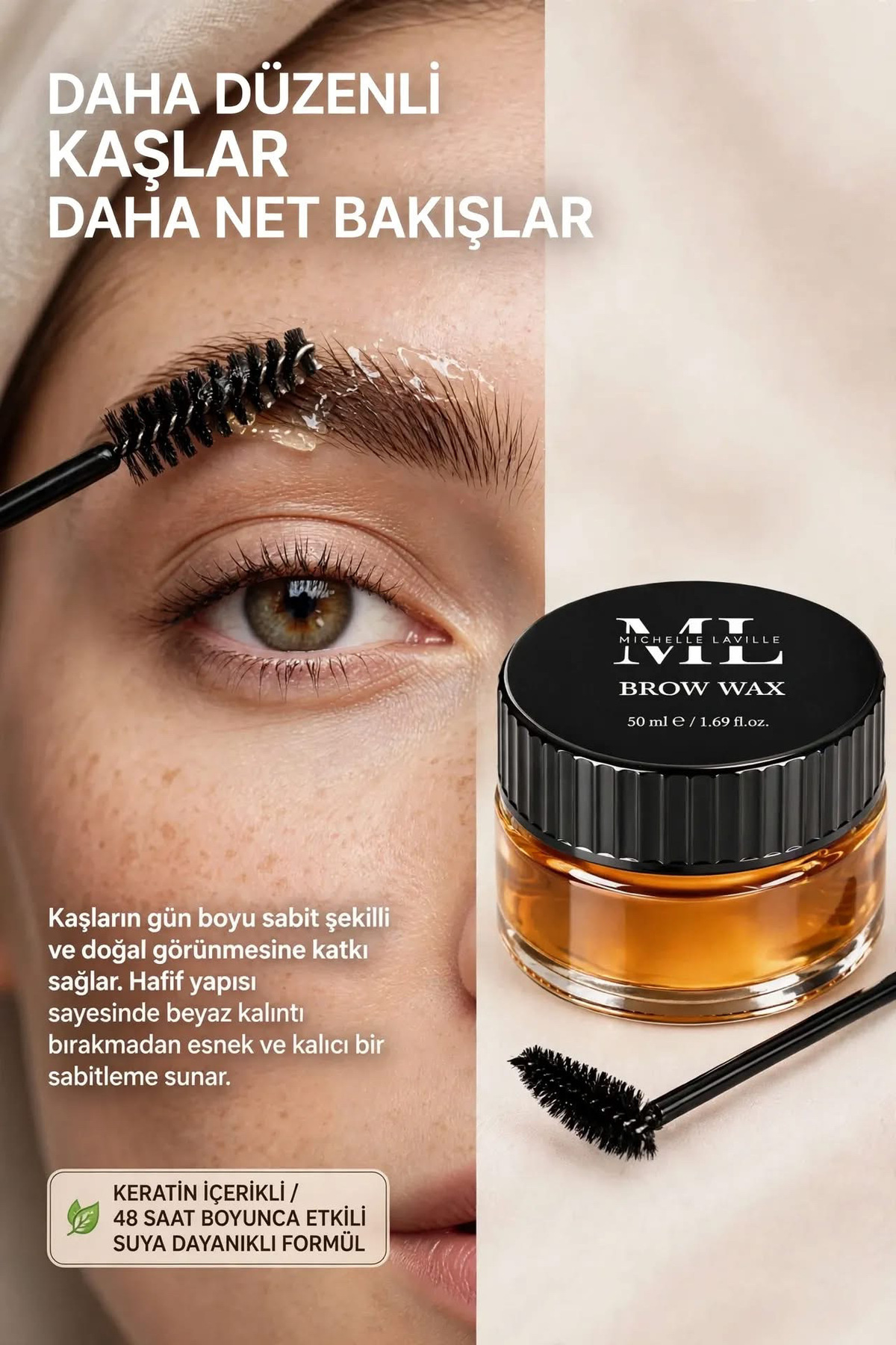 Kaş Sabitleyici Wax 50 ml | Güçlü Kaş Şekillendirici Brow Wax | Kaş Jeli | Lamination Etkili | Keratin & Biberiye Yağlı | 48 Saat Kalıcı — رنگارنگ 27727272828 — تصویر 2 از 6