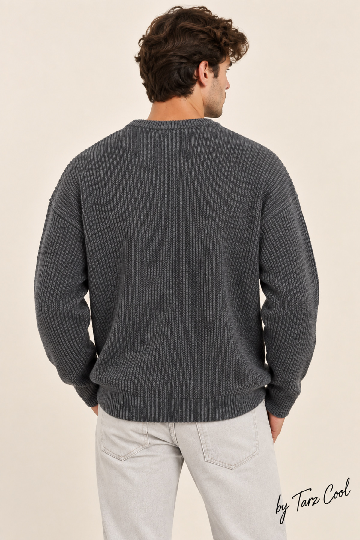 ژاکت بافتنی مردانه Smoke Grey Regular Fit Crew یقه — خاکستری TRZ19105 — تصویر 3 از 3
