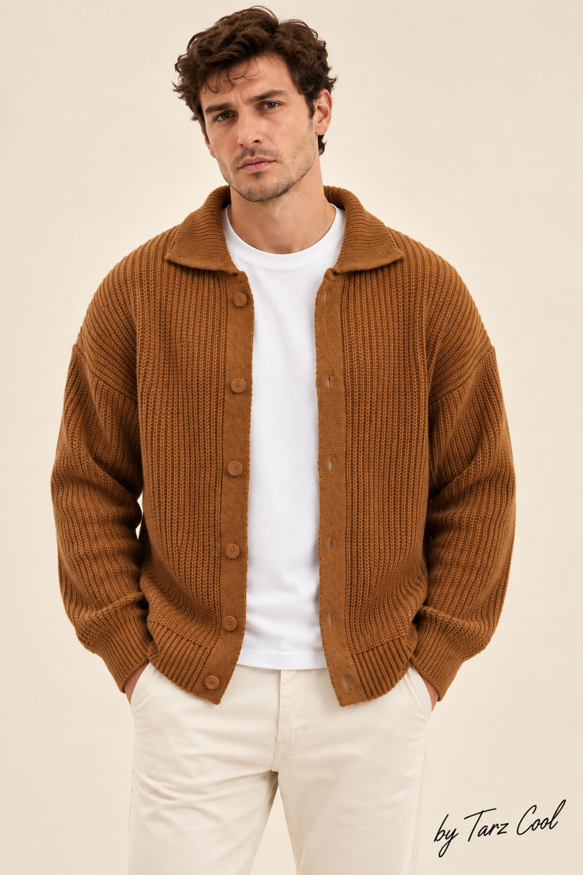 Tarz Cool Erkek Hardal Düğme Detaylı Regular Fit Hırka — نارنجی HRK19188