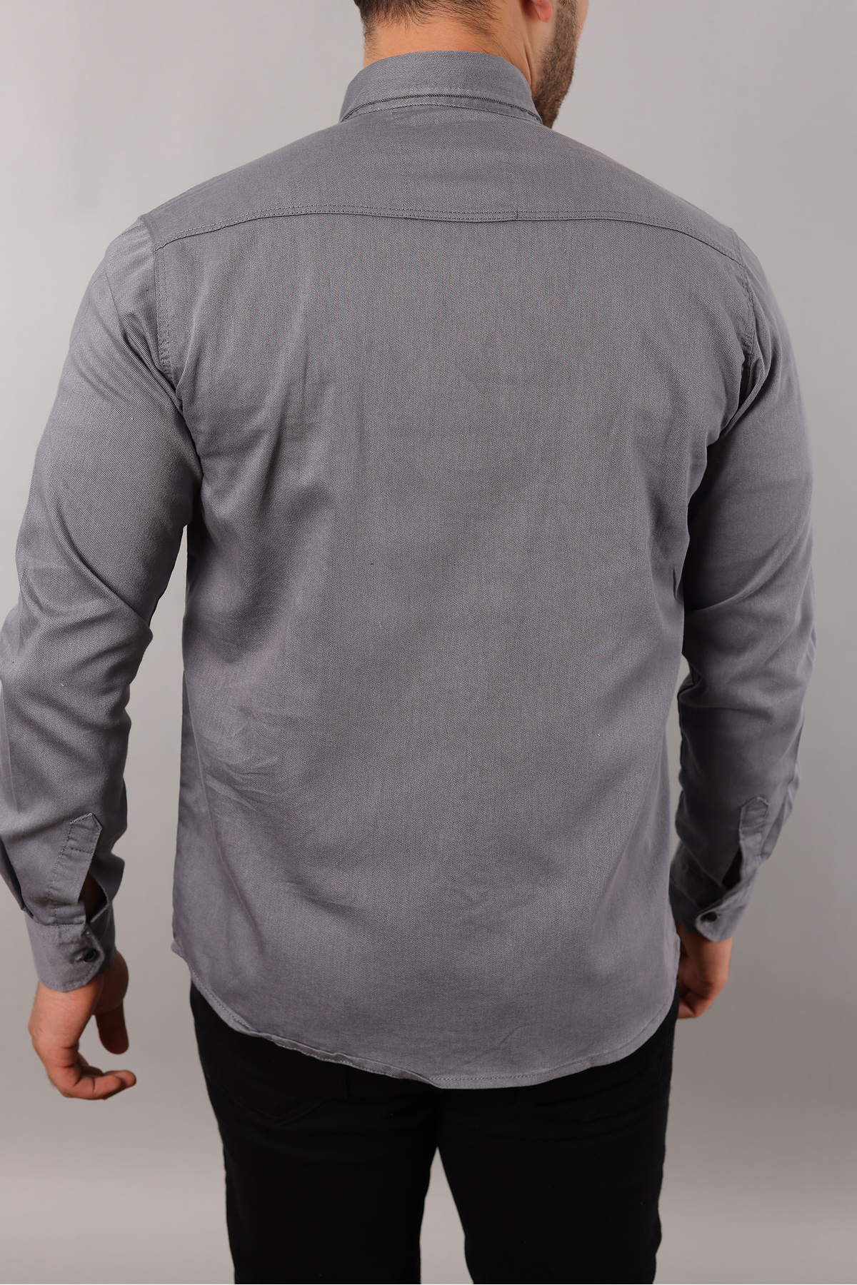 Slim Fit Erkek Kot Gömlek Gri — خاکستری yxcgömlek — تصویر 5 از 5