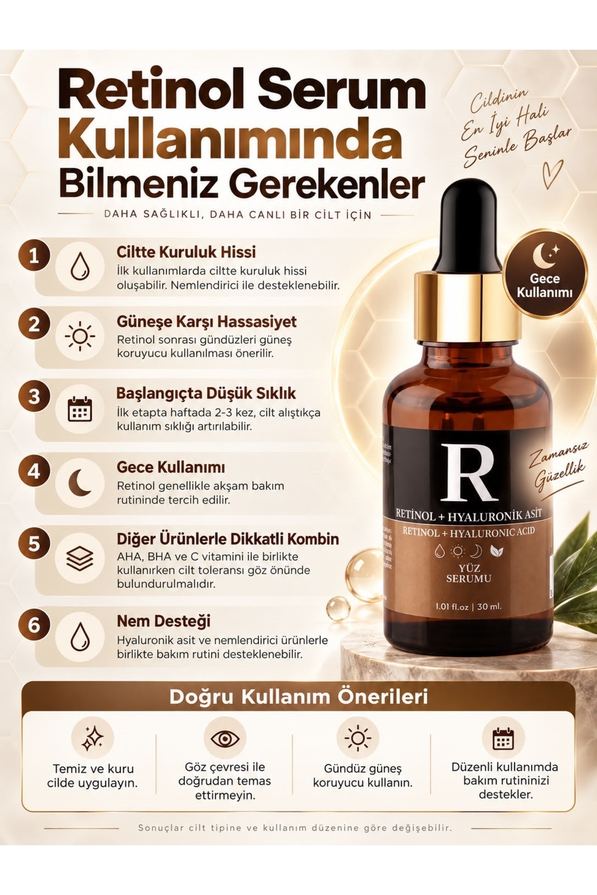 Retinol Içeren Leke Ve Kırışıklık Karşıtı, Aydınlatıcı Ve Nemlendirici Serum 30 ml — RET01 — تصویر 4 از 8