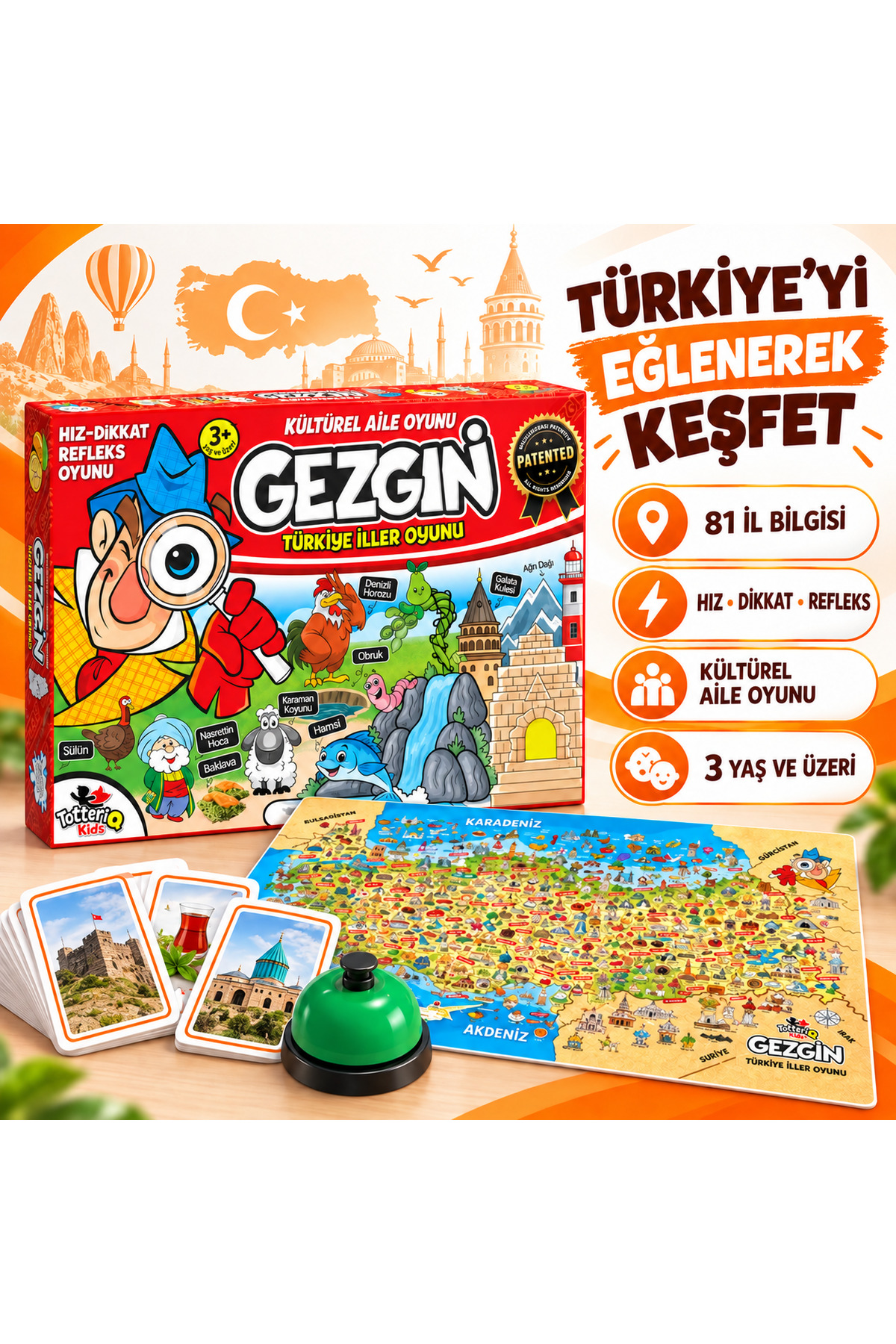 TOTTERİQ GEZGİN TÜRKİYE YÖRESEL İLLER OYUNU 100. YIL ÖZEL TASARIM