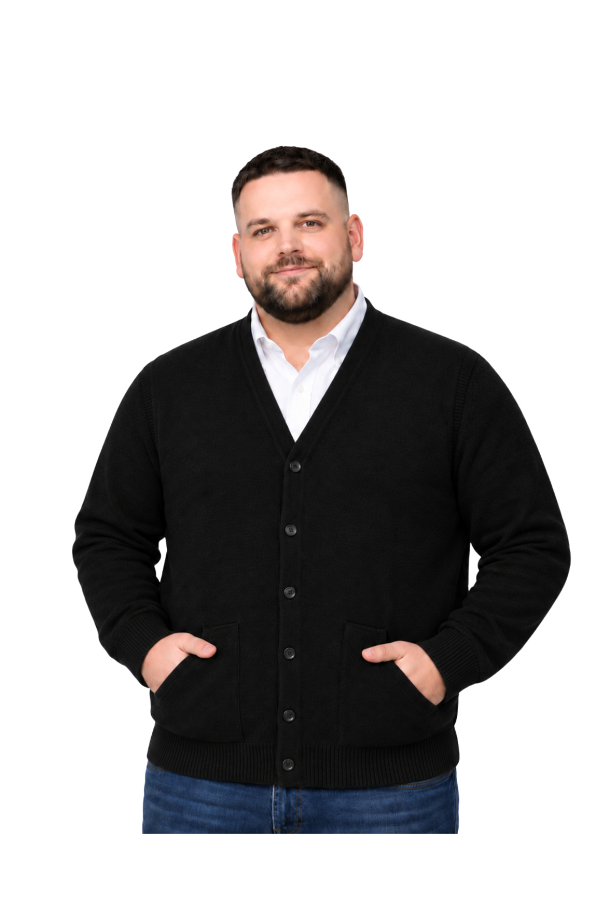 Erkek Büyük Beden Siyah Cepli Düğmeli Triko Hırka 3XL-4XL-5XL-6XL — مشکی BM-110