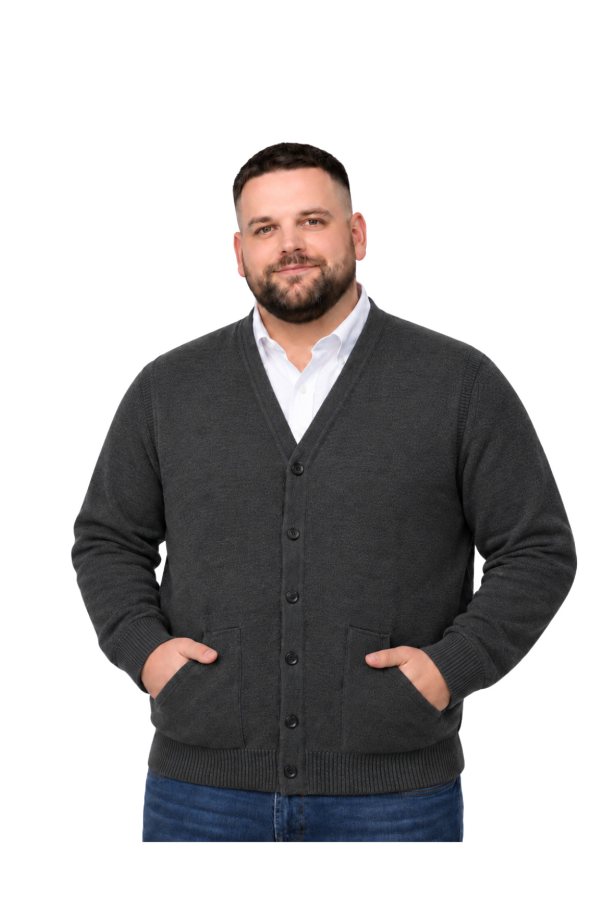 Erkek Büyük Beden Antrasit Cepli Düğmeli Triko Hırka 3XL-4XL-5XL-6XL — مشکی BM-110