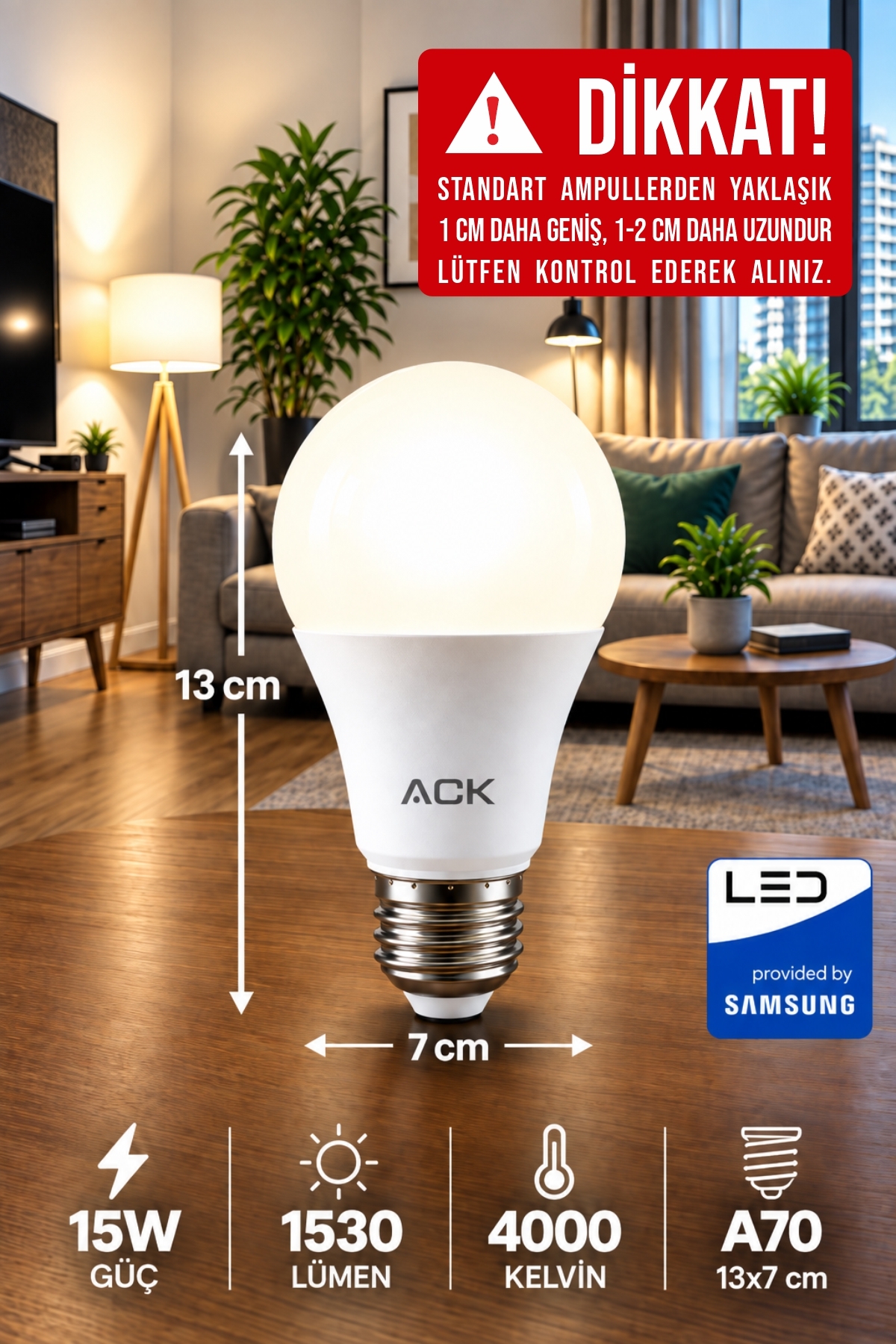 Aryes 15W LED Ampul E27 4000 Kelvin 1530 Lümen Doğal Günışığı Güçlü Aydınlatma