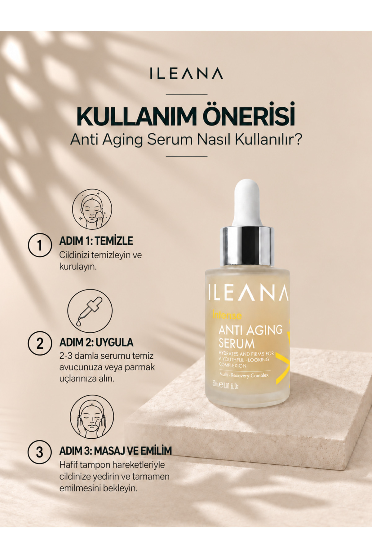 Peptit & Antioksidan İçeren Yaşlanma Karşıtı, Aydınlatıcı ve Nem Dengeleyici Yüz Serumu 30 ml — ILN_SRM_AGE_5 — تصویر 5 از 6