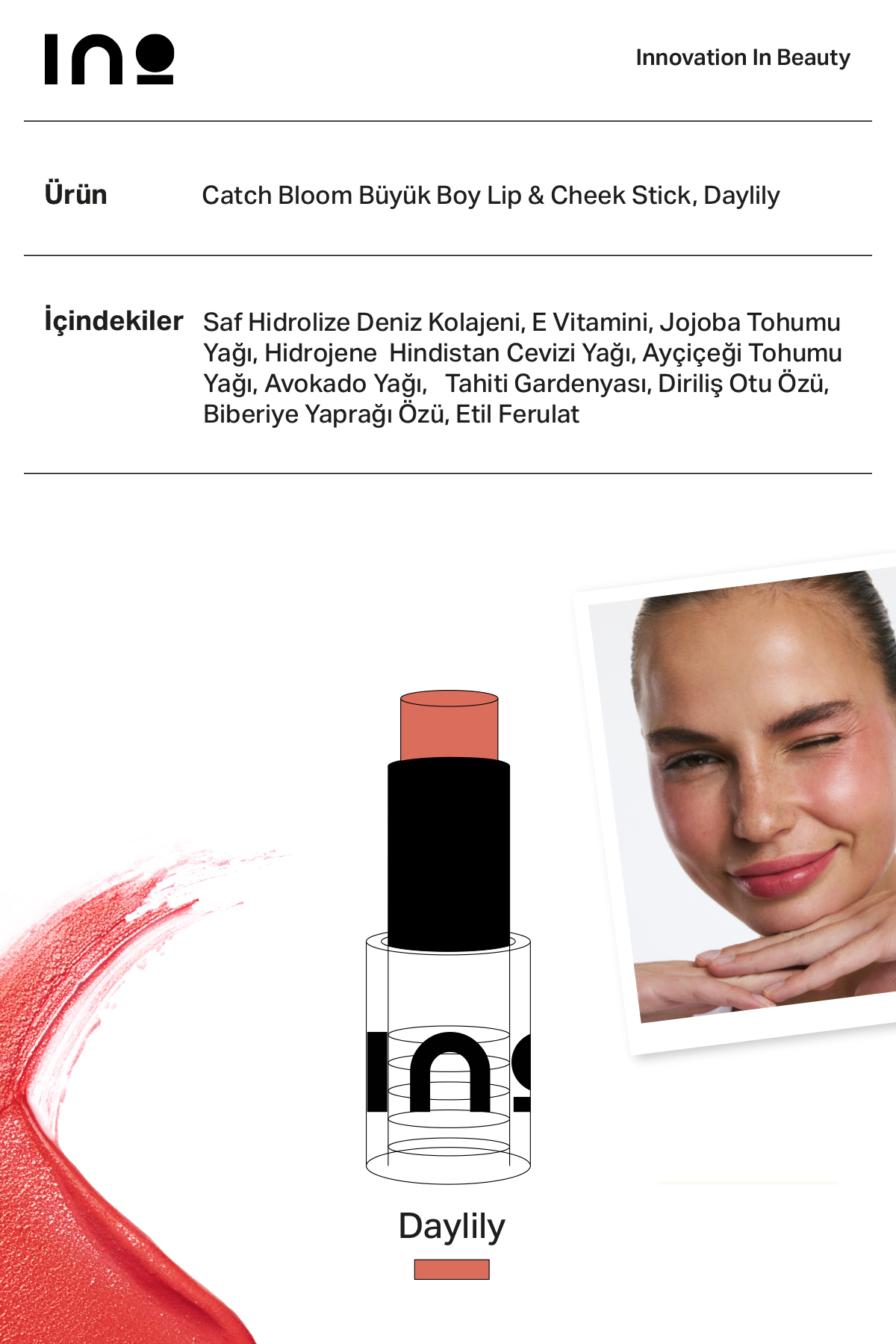 رژ لب و رژگونه Daylily Stick 8.77 گرم SPF30 (کلاژن خالص) — نارنجی — تصویر 2 از 6