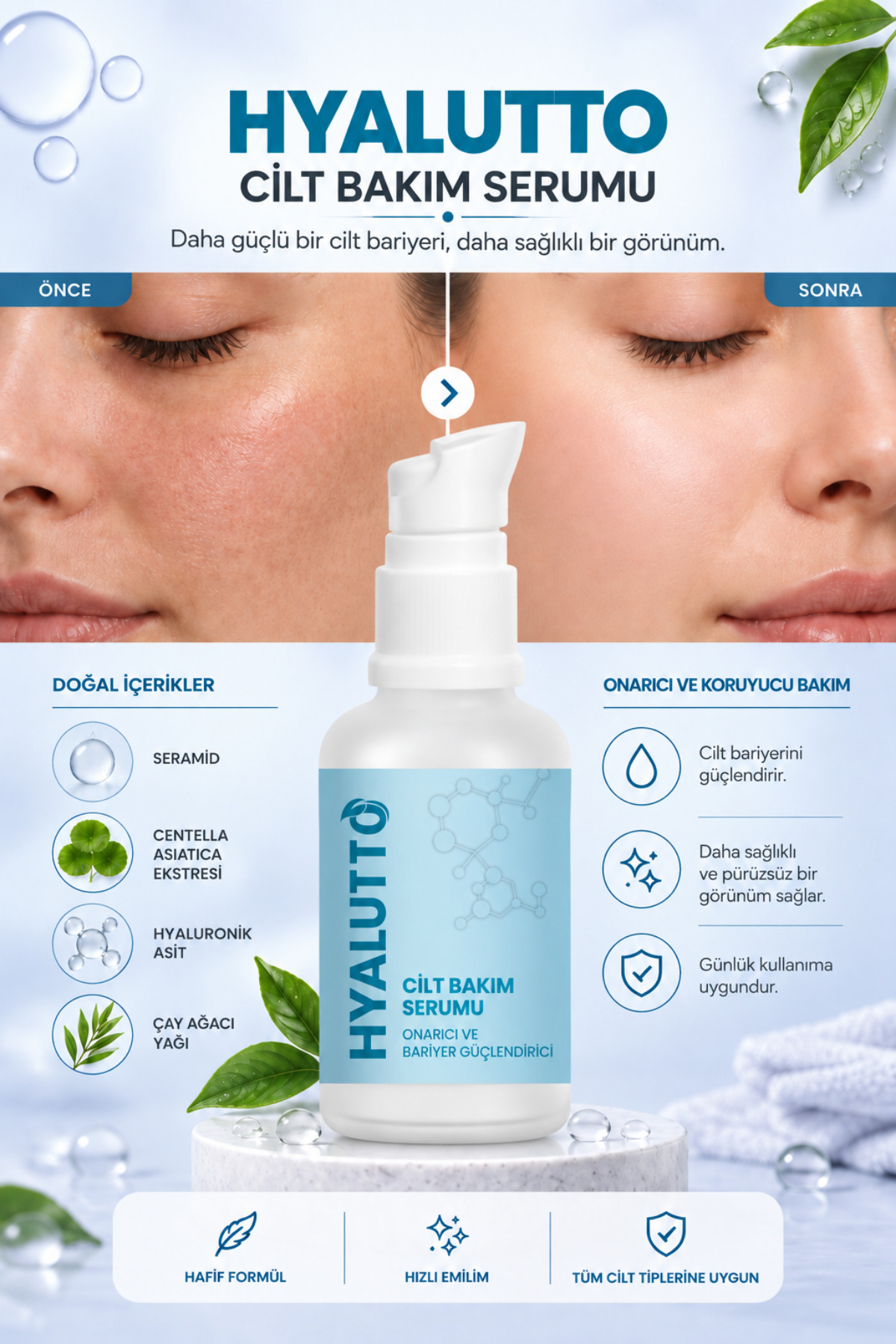 Yüz Serumu Onarıcı Bariyer Destekleyici 30 ml Hyaluronik Asit Hyalutto Cilt Bakımı — 8684576003195 — تصویر 3 از 8