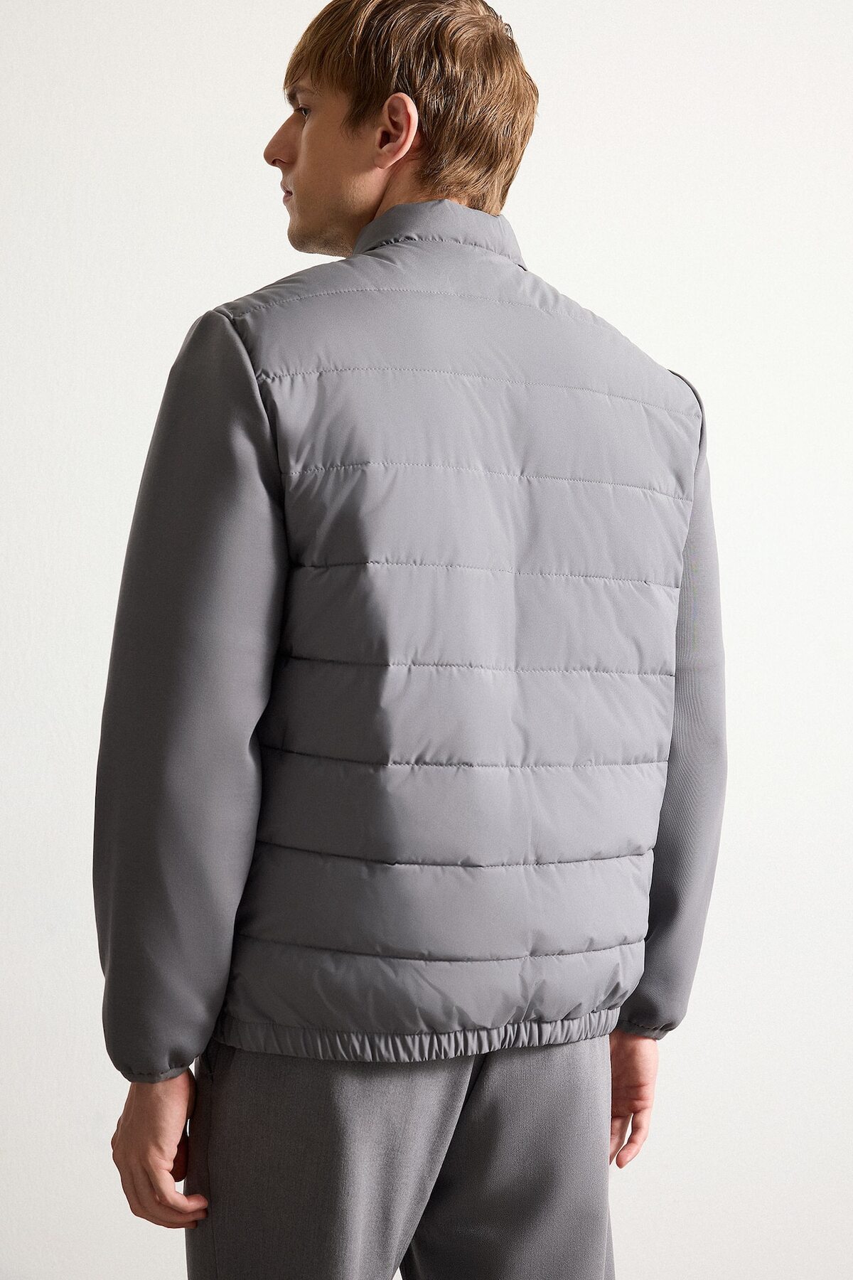 Sıcak Tutan Su Geçirmez Slim Fit Dik Yaka Esnek Mont D7532AX26SP — خاکستری — تصویر 5 از 5