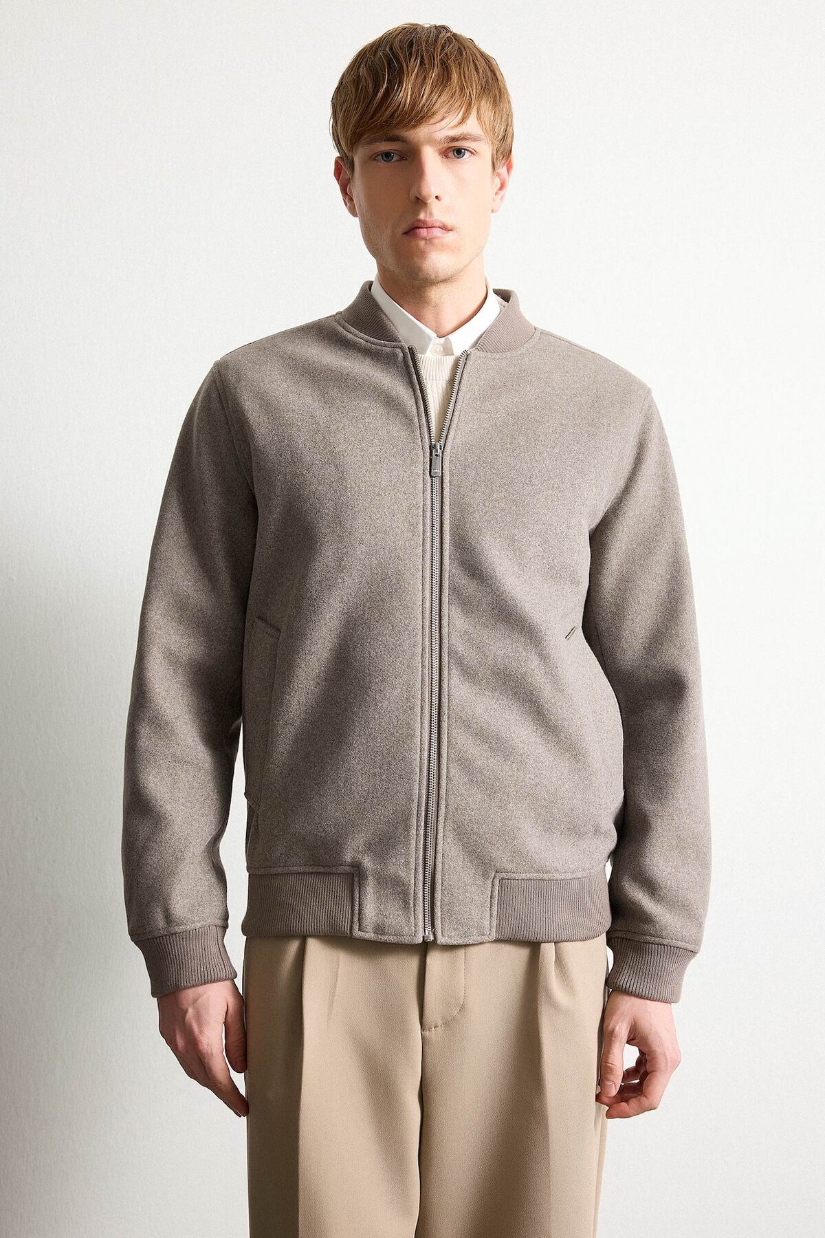 Sıcak Tutan Regular Fit Kolej Yaka Bomber Kaşe Mont F7750AX26SP — قهوه‌ای — تصویر 3 از 7