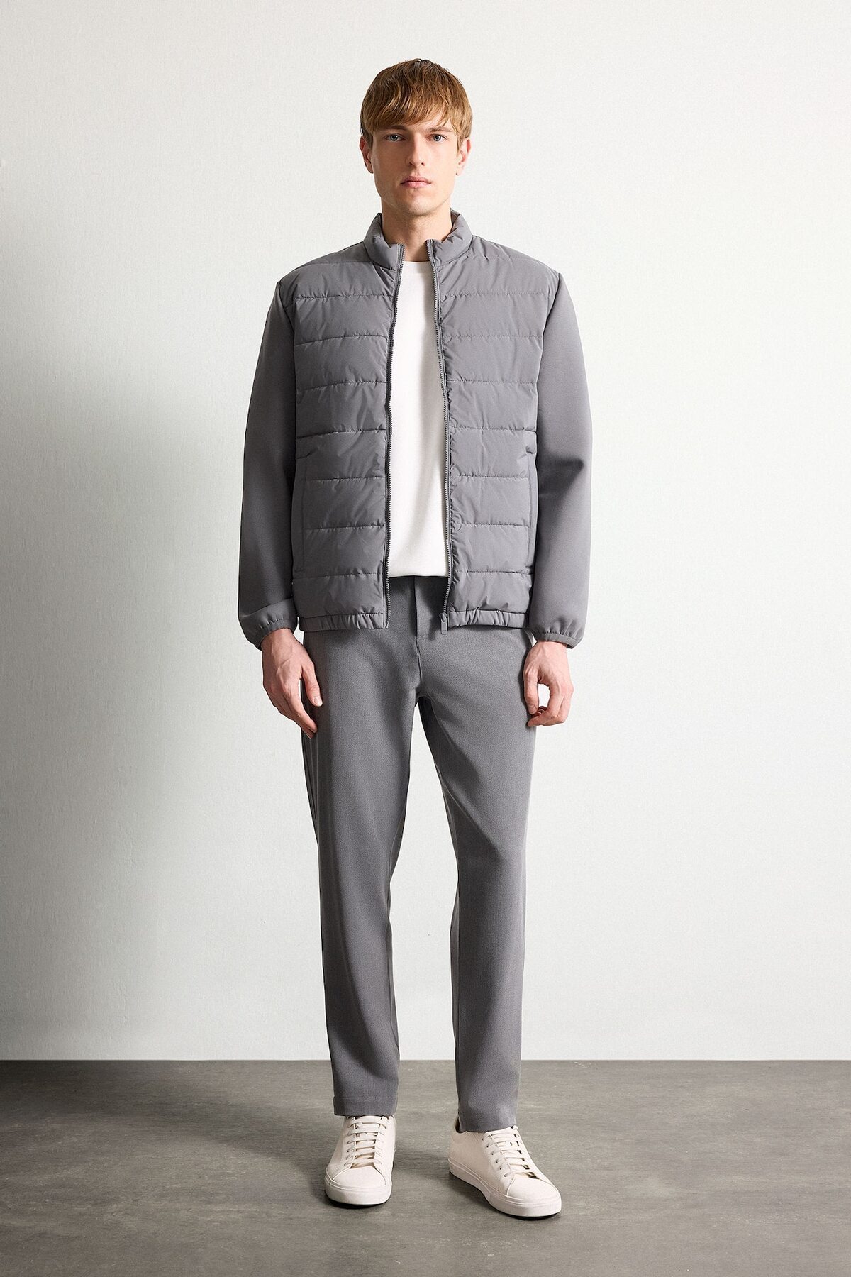 Sıcak Tutan Su Geçirmez Slim Fit Dik Yaka Esnek Mont D7532AX26SP — خاکستری — تصویر 2 از 5