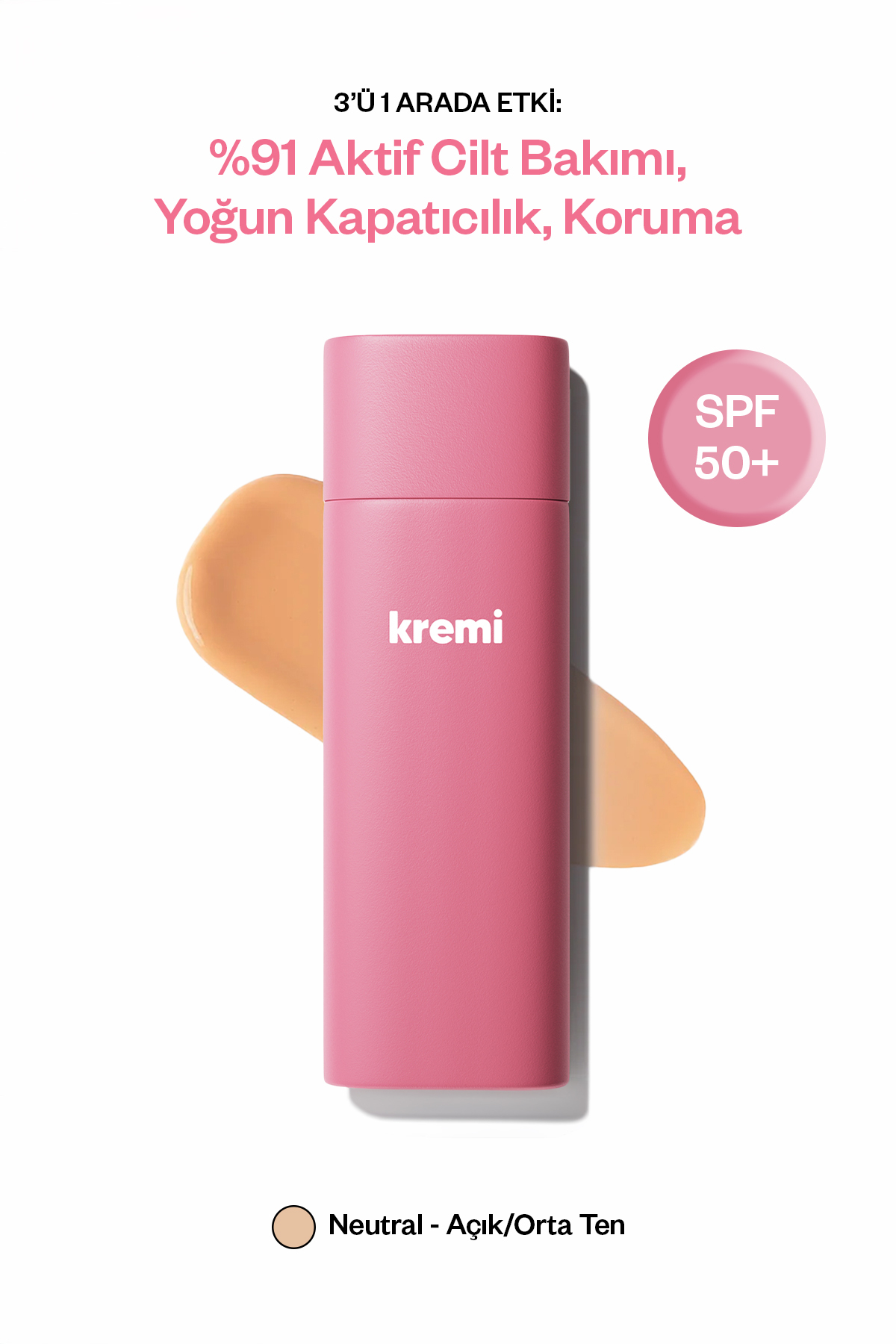 Kremi BB Krem SPF50 Yüksek Kapatıcı, Ton Eşitleyici, Peptit, Seramid, Niacinamide Vitamin E C- Neutral(Orta)50ml