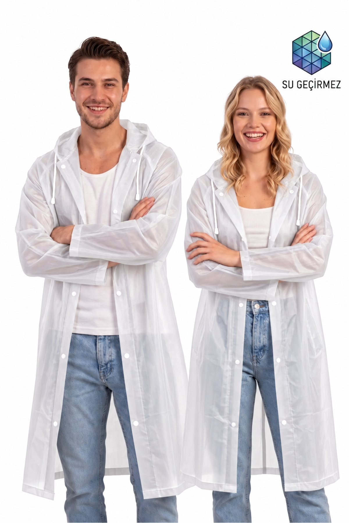 SARFEX Unisex Beyaz Su Rüzgar Geçirmez Yağmurluk Kapşonlu — سفید yağmurluk
