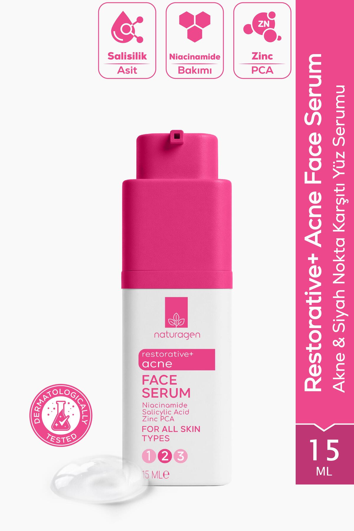 Naturagen Restorative Acne Cilt Serumu 15 ml | Akne & Siyah Nokta Karşıtı | Salisilik Asit & Niasinamid — KZMNTG0015