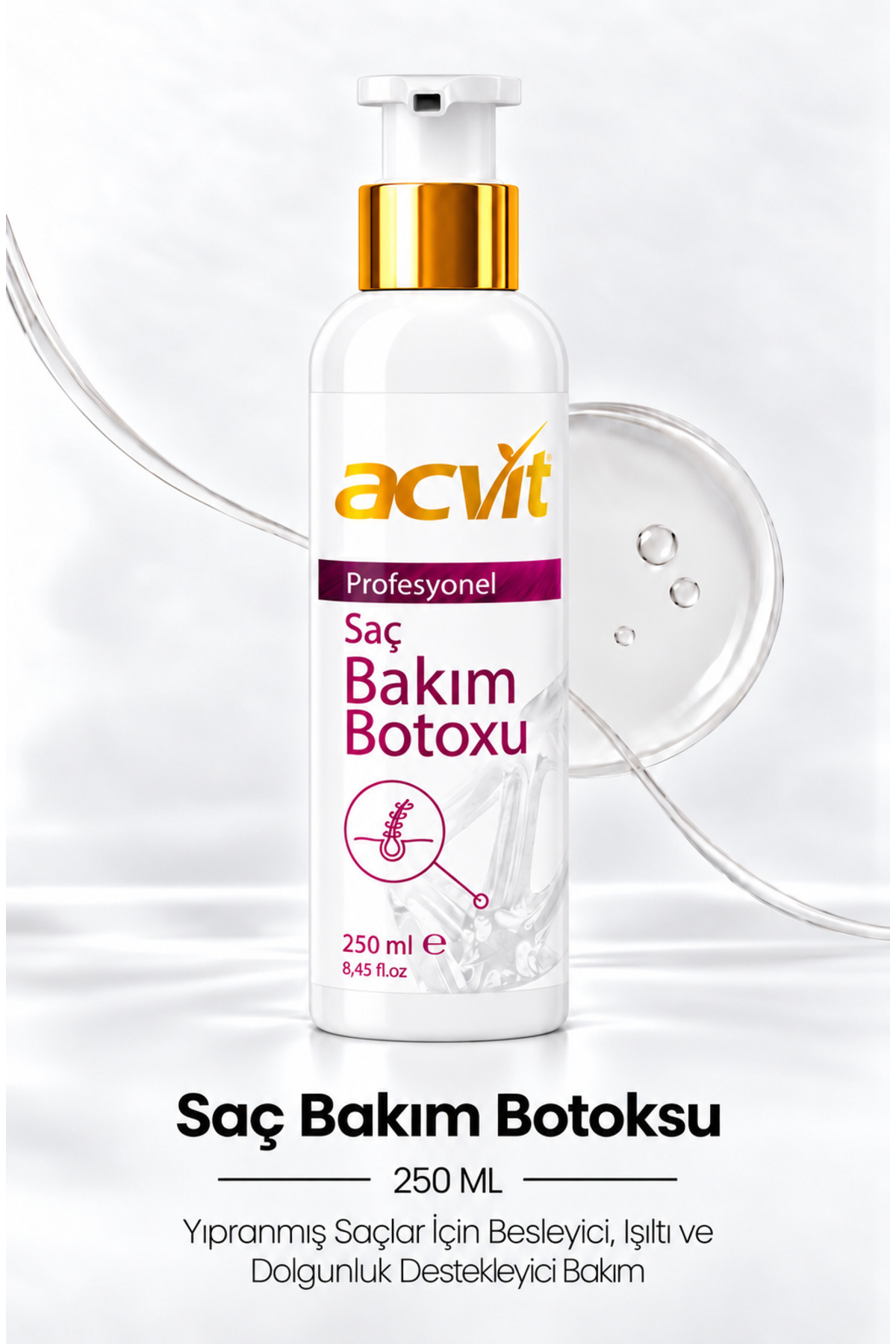 Genel Markalar بوتاکس مو ACVIT 250 میلی لیتر - تغذیه کننده، براق کننده و حجم دهنده موهای آسیب دیده - hairbotox250