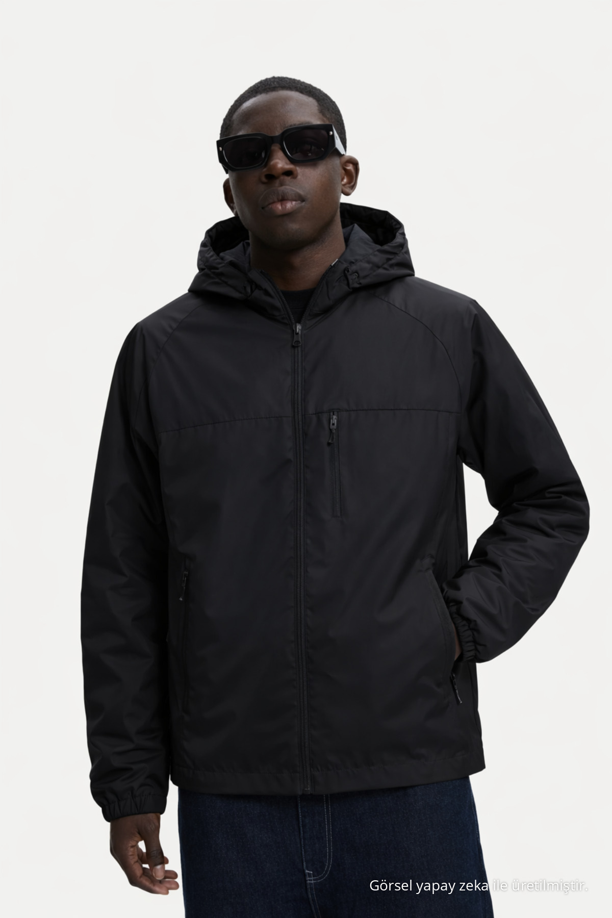Erkek Astarlı Trend Oversize Siyah Yağmurluk & Rüzgarlık — مشکی Ayna-2-95737DMJG