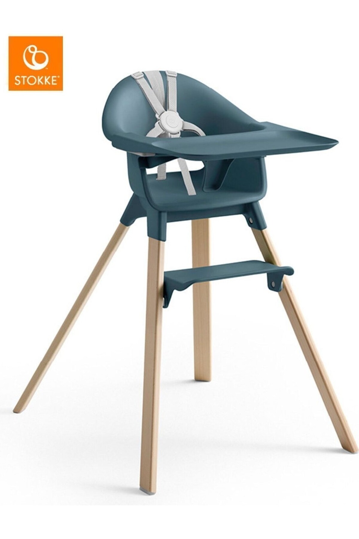Stokke Clikk Mama Sandalyesi, 3 Kademeli Ayar, 5 Nokta Emniyet Kemeri, Tepsi ve Ayak Desteği Dahil