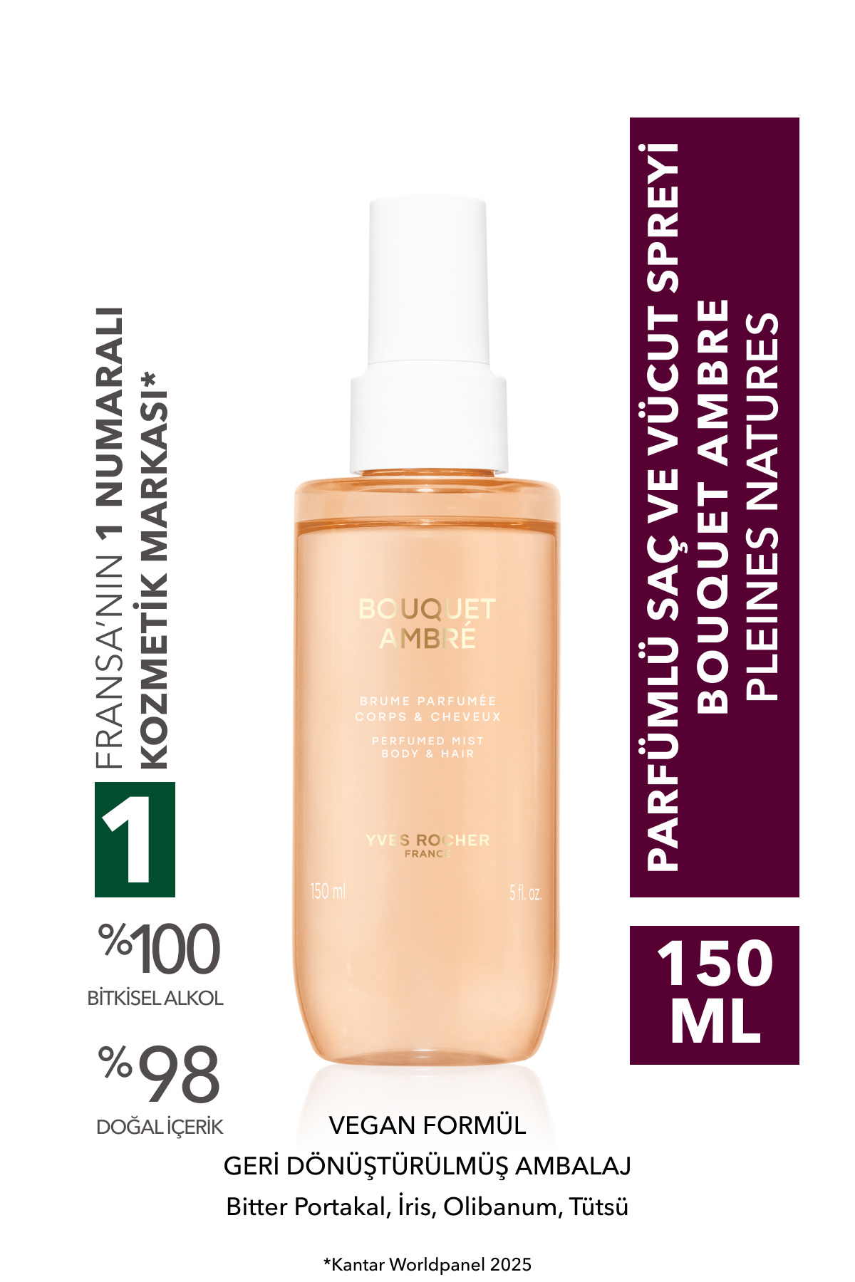 Parfümlü Saç ve Vücut Spreyi- Bouquet Ambre- Pleines Natures-Vegan-150ml — 91755