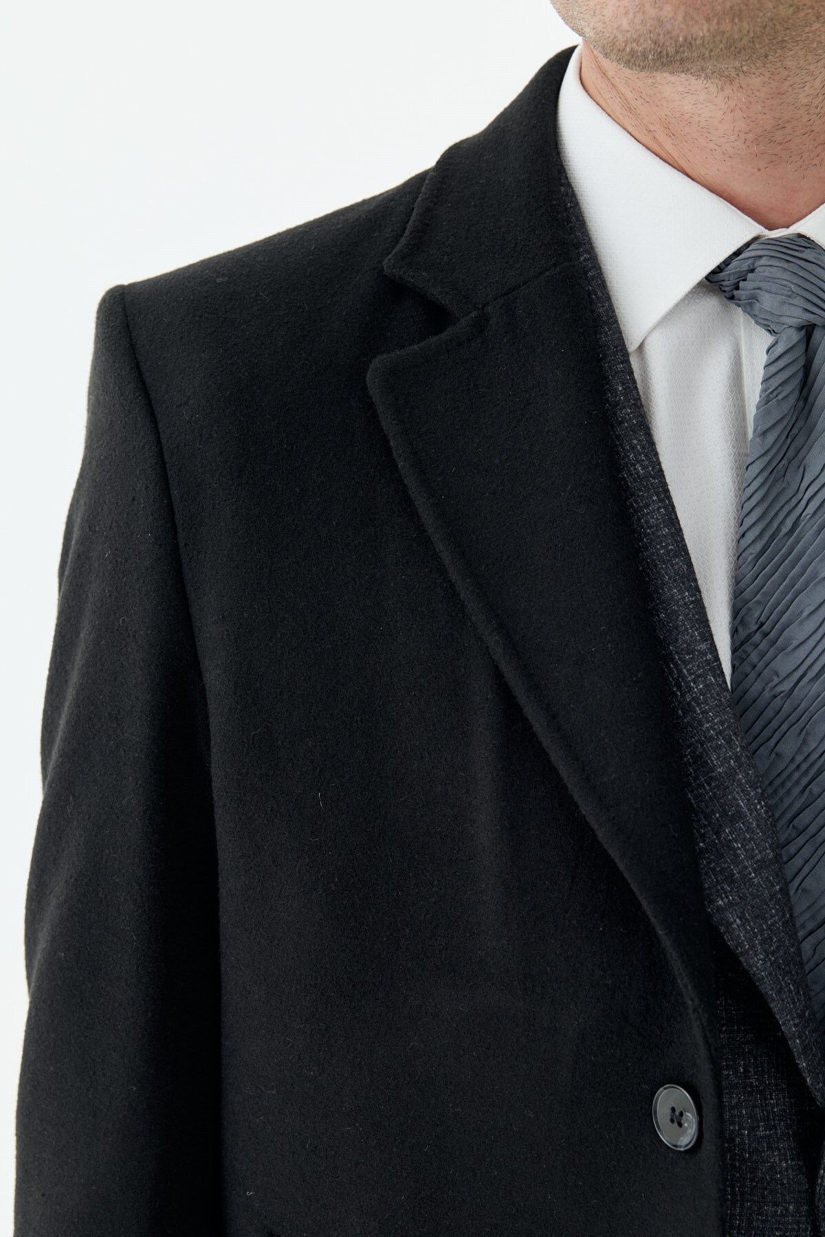 Siyah Comfort Fit Mono Yaka Yünlü Kaban — مشکی JK44CF10M012 — تصویر 5 از 6