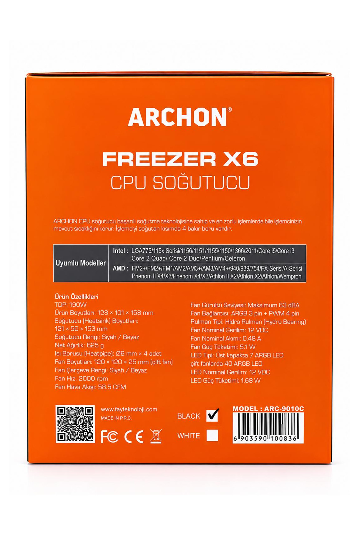 فن پردازنده کولر CPU مدل FREEZER X6 با 2 فن و 6 لوله مسی ARGB مناسب برای INTEL/AMD با کنترل از راه دور - سیاه