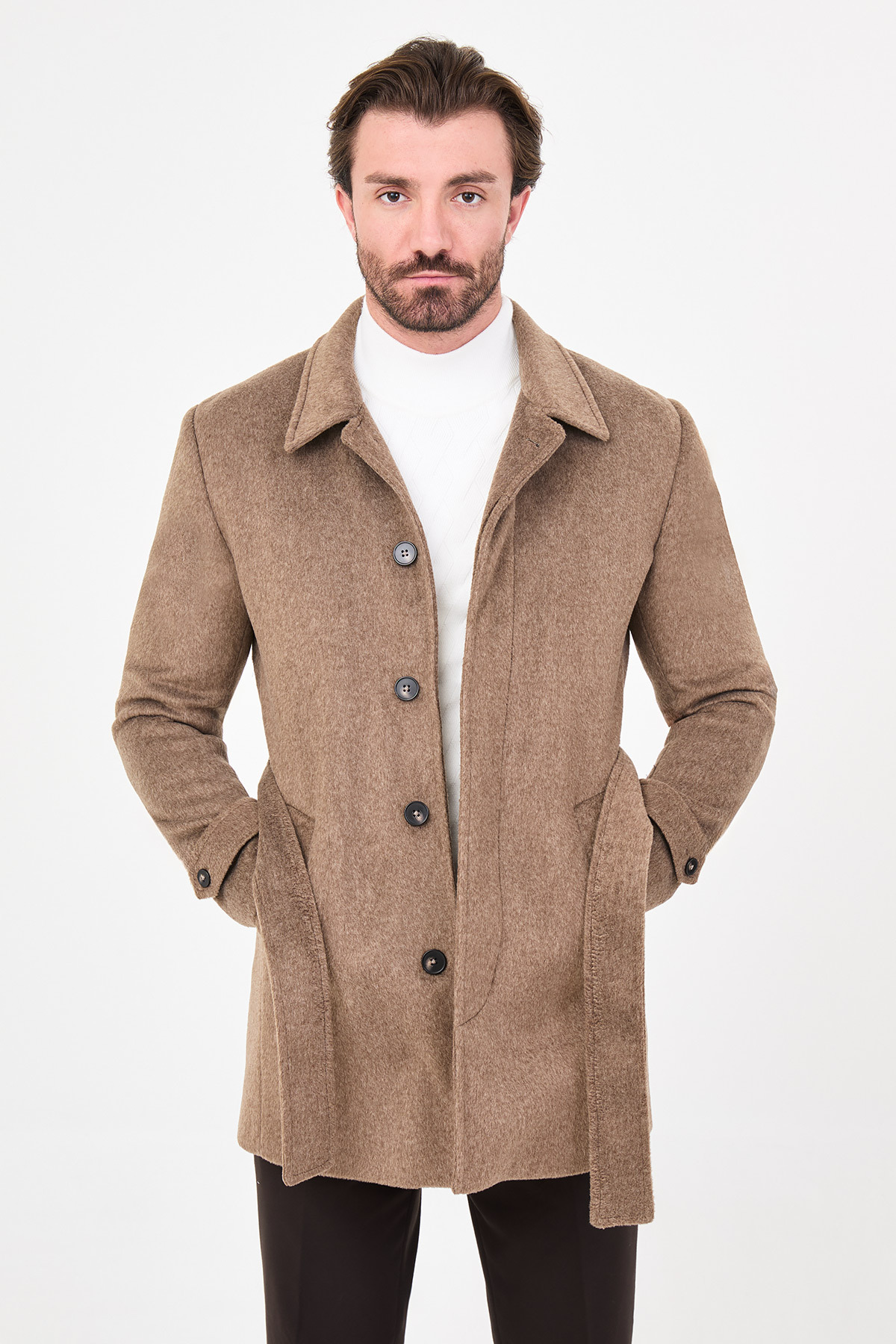 پیراهن ساده و باریک مردانه یقه کمربند ترمه ای قهوه ای - 21288.23K — رنگارنگ — تصویر 5 از 6