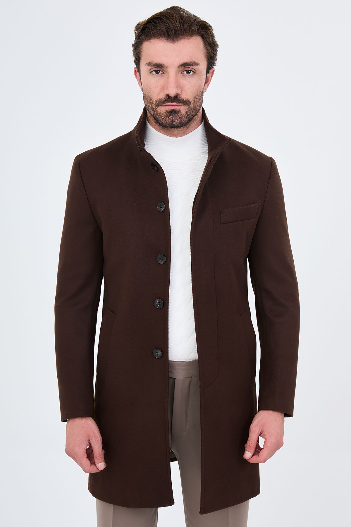 کت مردانه پشمی کشمیری قهوه‌ای - 21345.26K —رنگی