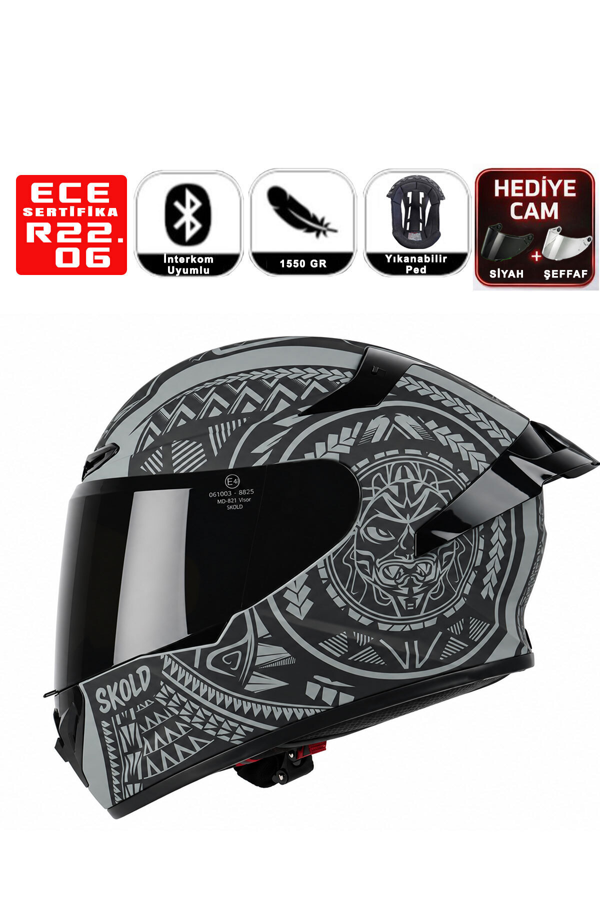SKOLD Rapid Full-Face Mat Mozaik Desenli Motosiklet Kaskı (ECE-22.06)